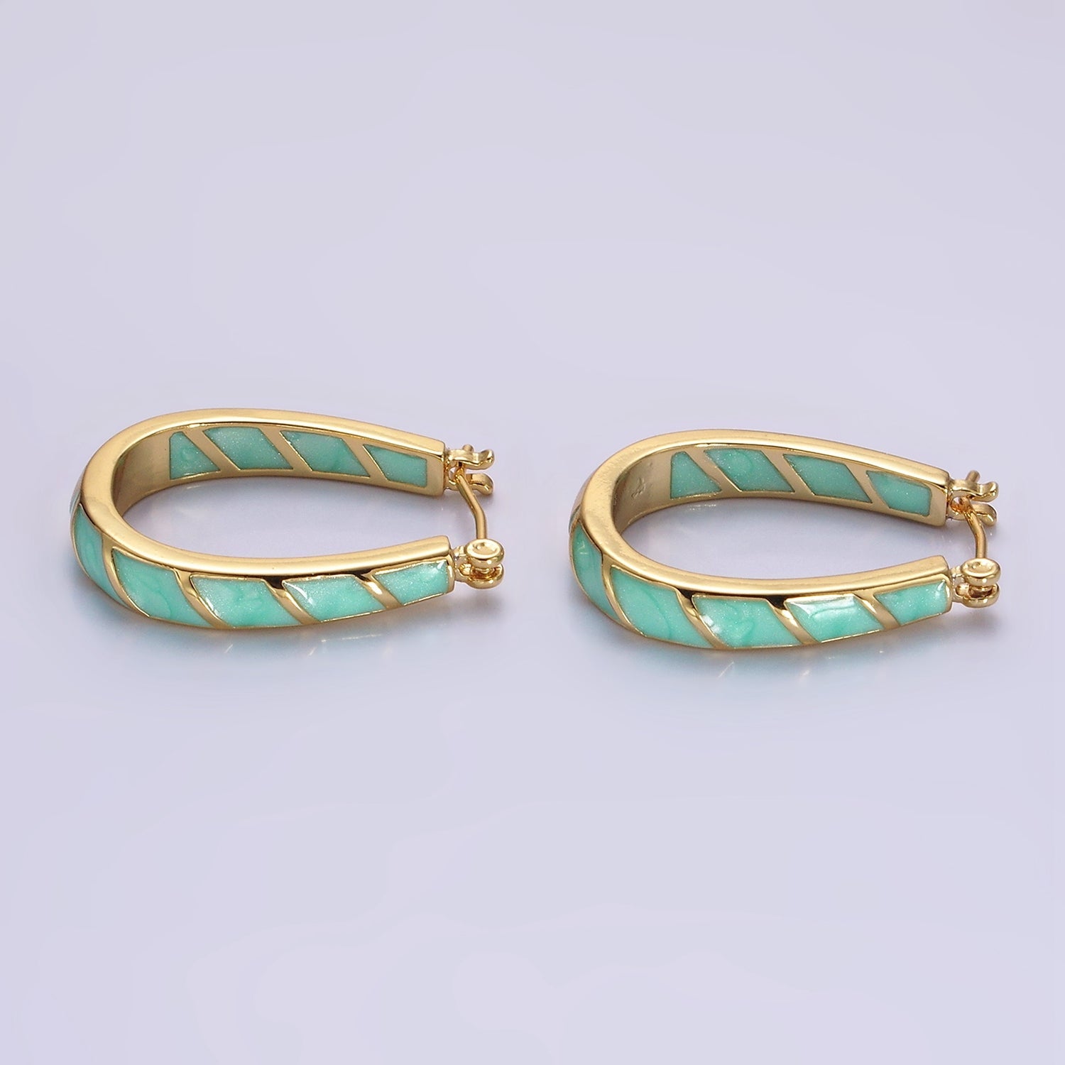 14K Gold Filled Purple, Teal, Pink, White Enamel Front-Facing U-Shaped Latch Hoop Earrings | AE951 - AE954 - DLUXCA