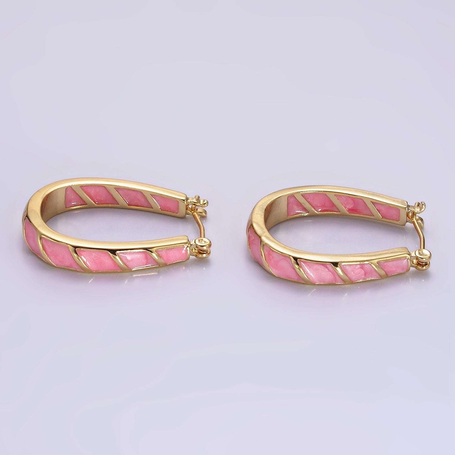 14K Gold Filled Purple, Teal, Pink, White Enamel Front-Facing U-Shaped Latch Hoop Earrings | AE951 - AE954