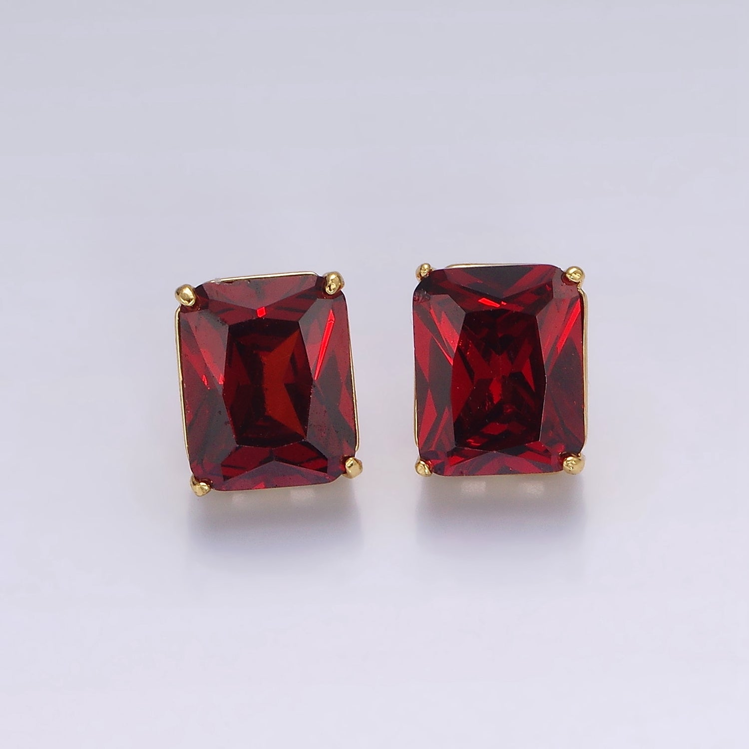 14K Gold Filled 10mm Red, Black, Clear CZ Baguette Stud Earrings | AE958 - AE960 - DLUXCA