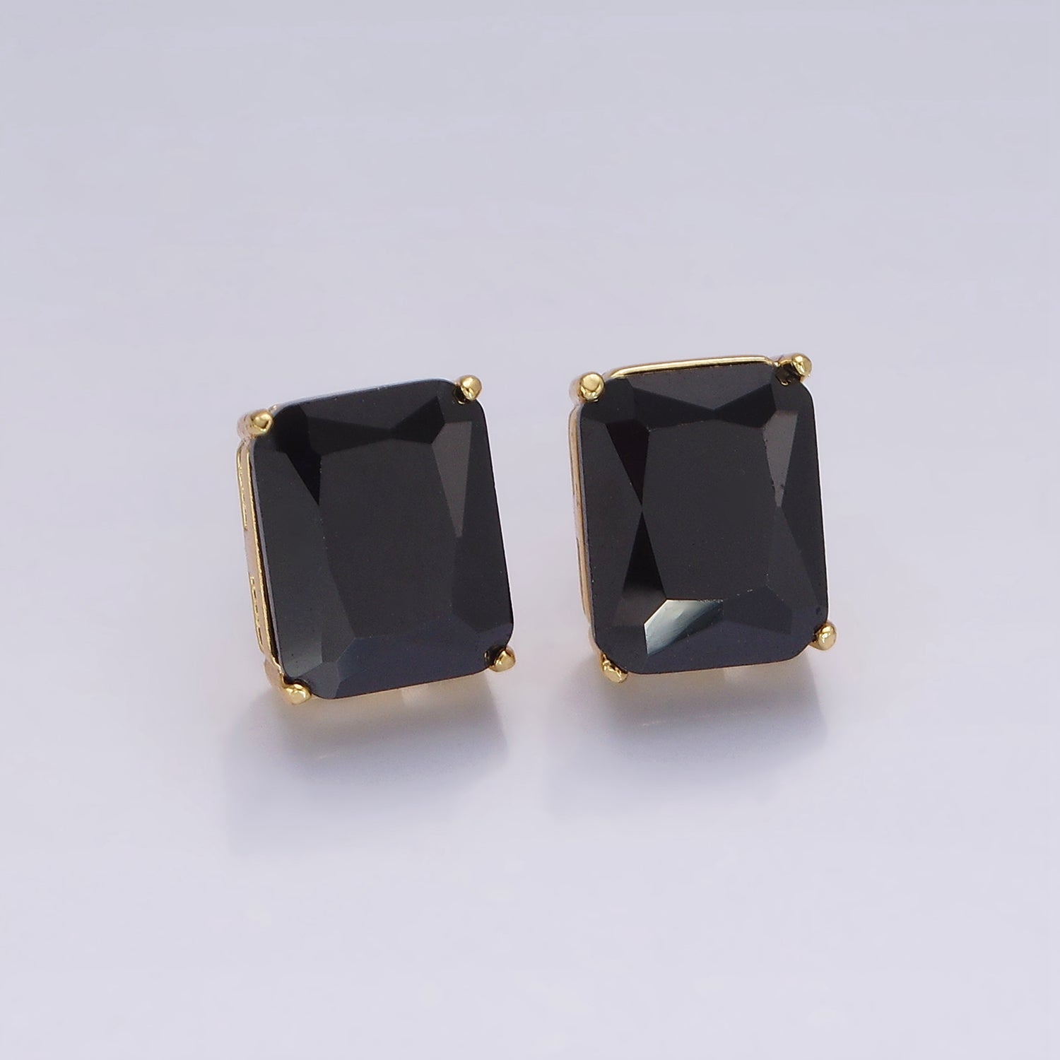 14K Gold Filled 10mm Red, Black, Clear CZ Baguette Stud Earrings | AE958 - AE960