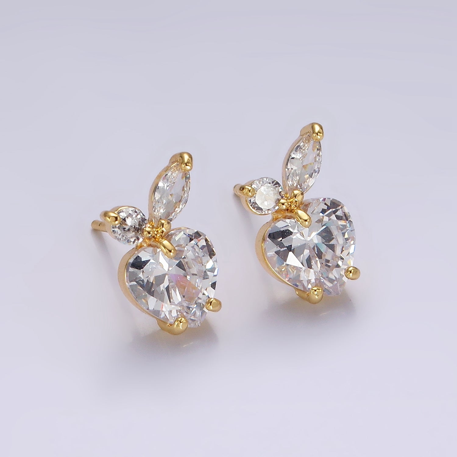 14K Gold Filled Clear Heart CZ Marquise Leaf Fruit Stud Earrings | AE961 - DLUXCA