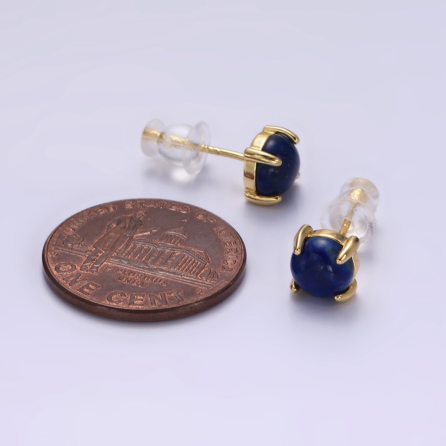 14K Gold Filled Lapis Lazuli Gemstone Round Stud Earrings | AE984 - DLUXCA