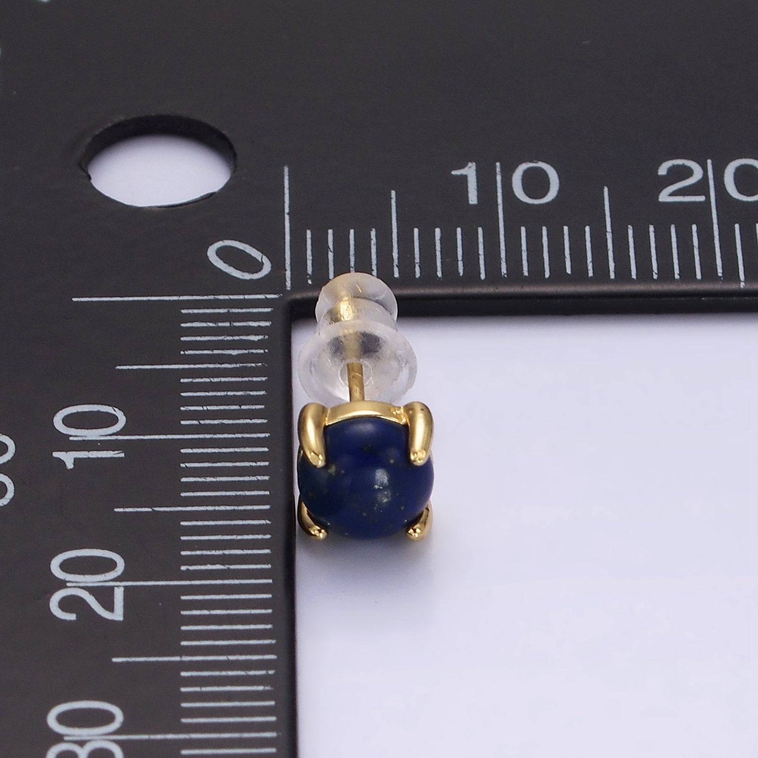 14K Gold Filled Lapis Lazuli Gemstone Round Stud Earrings | AE984 - DLUXCA