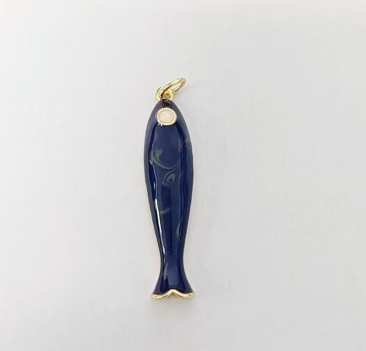 18K Gold Filled 37.5mm Blue & Champagne Enamel Under the Sea Sardine Fish Charm | AF-A1309
