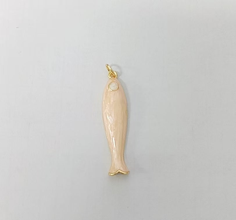 18K Gold Filled 37.5mm Blue & Champagne Enamel Under the Sea Sardine Fish Charm | AF-A1309