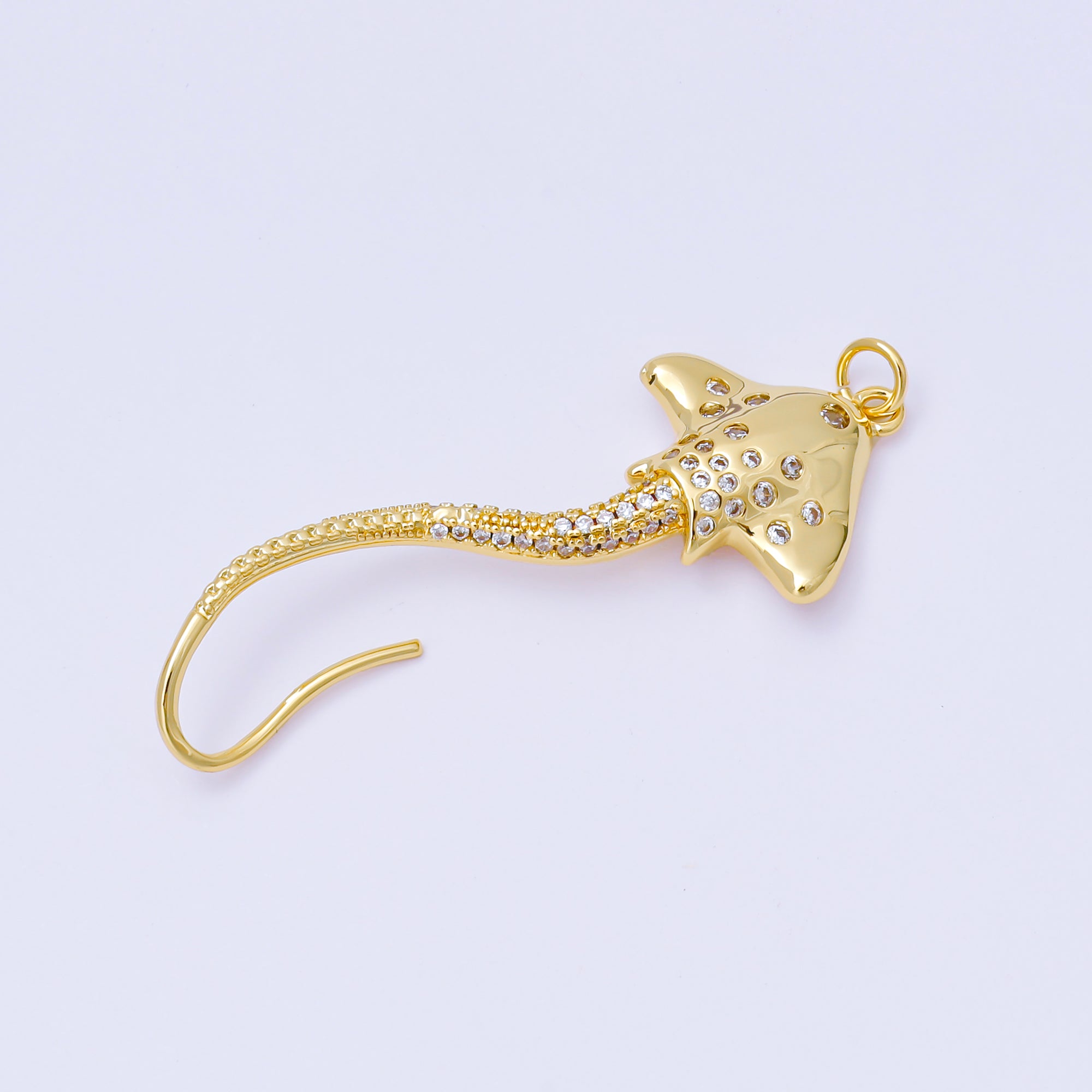 14K Gold Filled Clear CZ Dotted Micro Paved Sting Manta Ray Fish Charm | AG884