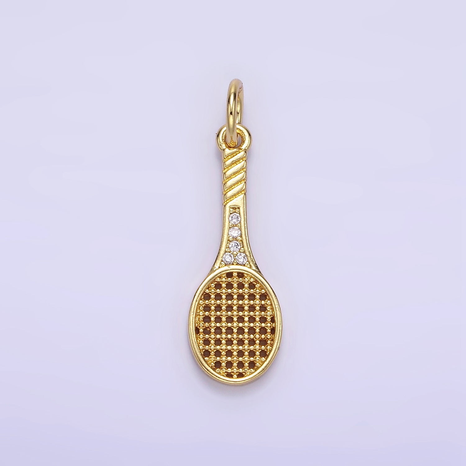 24K Gold Filled Micro Paved CZ Tennis Racket Charm in Gold & Silver | AG888