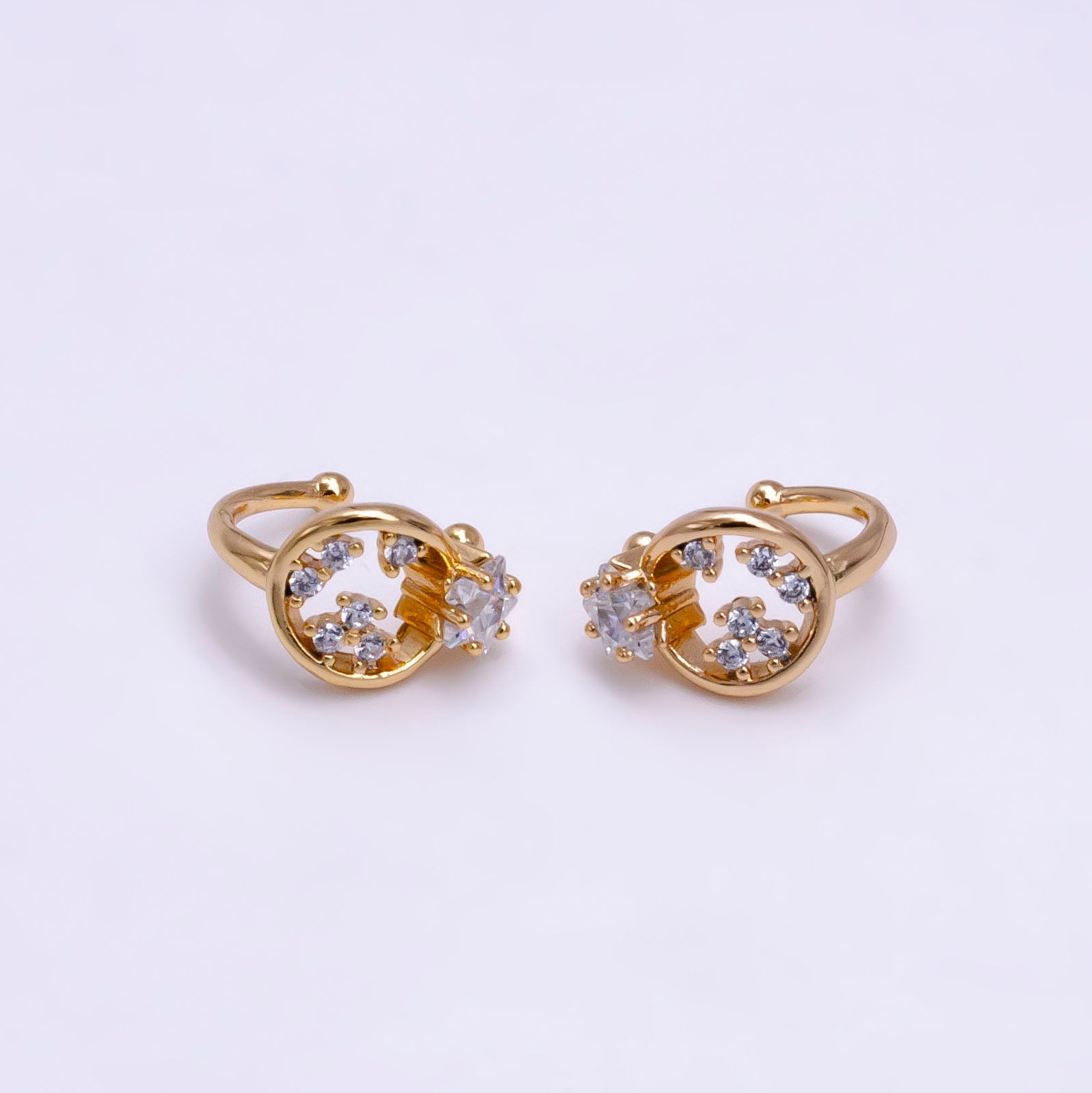 16K Gold Filled Clear CZ Celestial Star Open Round Ear Cuff Earrings | AI096 - DLUXCA