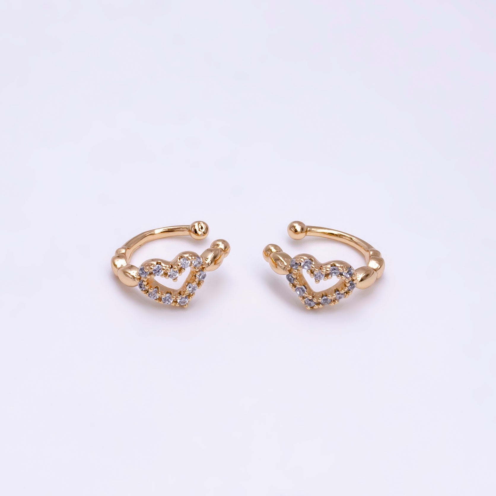 16K Gold Filled Bubble Open Heart Micro Paved CZ Ear Cuff Earrings | AI097 - DLUXCA