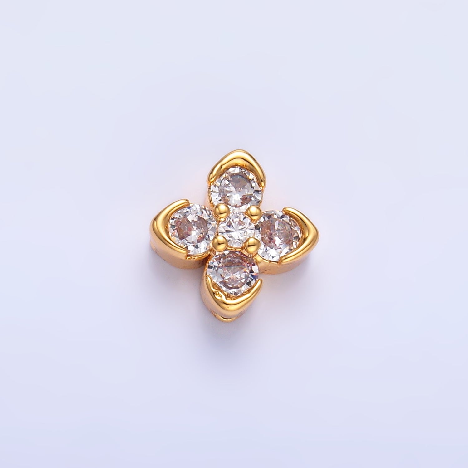 24K Gold Filled Clear CZ Clover Flower Bead | B317