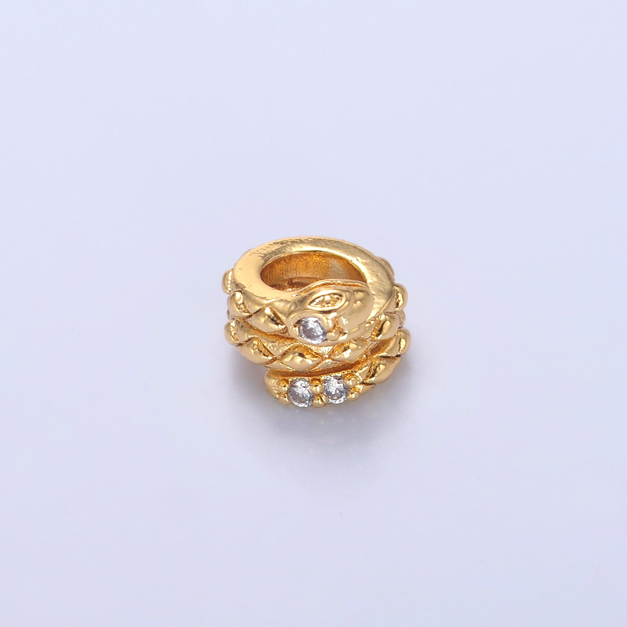 24K Gold Filled Clear CZ Snake Serpent Rondelle Bead in Gold & Silver | B634
