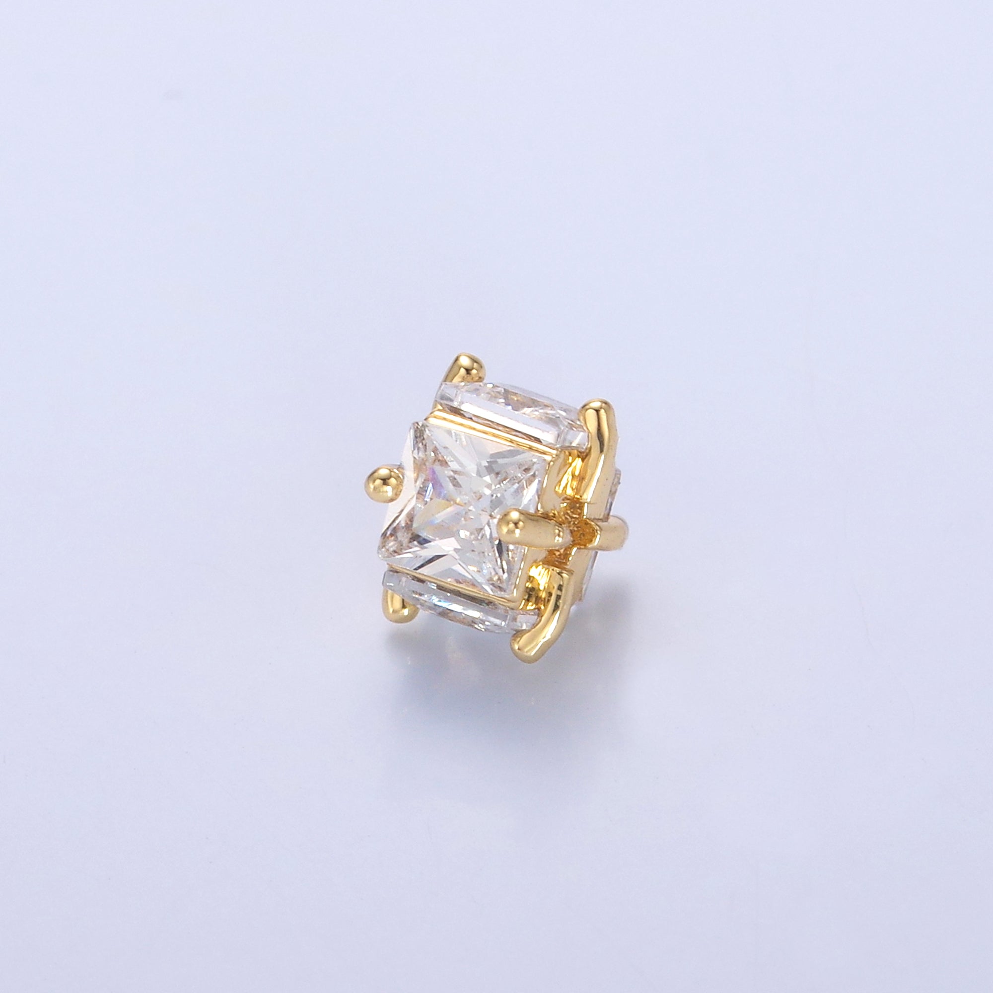 24K Gold Filled Clear CZ Baguette Square Rhondelle Bead in Gold & Silver | B641
