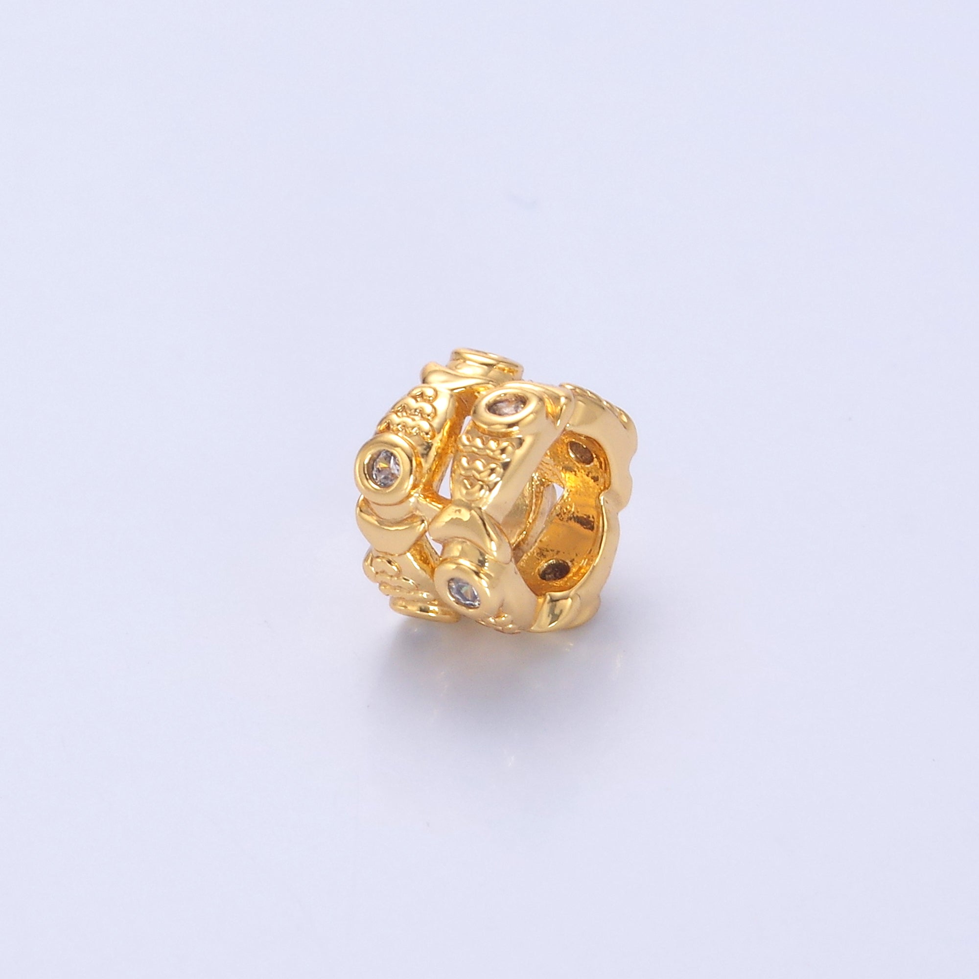 24K Gold Filled Double Fish Clear CZ Rhondelle Bead in Gold & Silver | B646