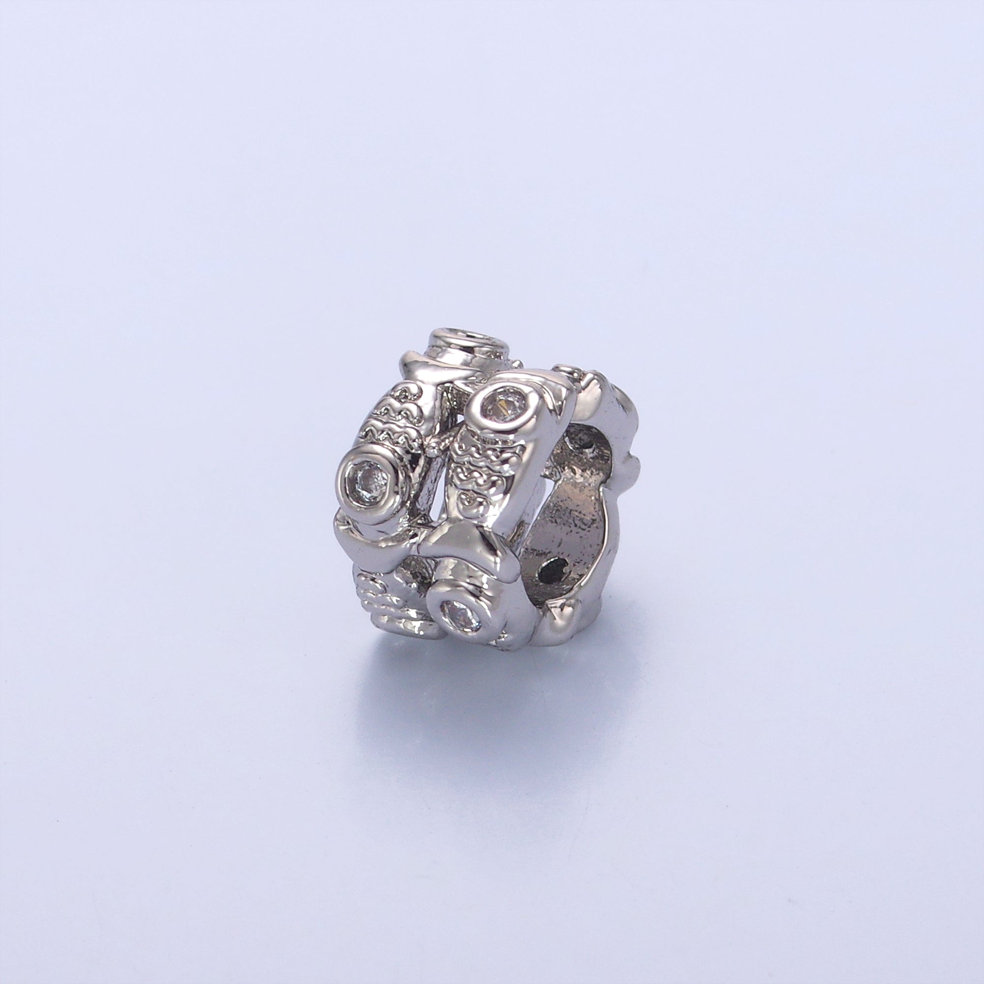 24K Gold Filled Double Fish Clear CZ Rhondelle Bead in Gold & Silver | B646