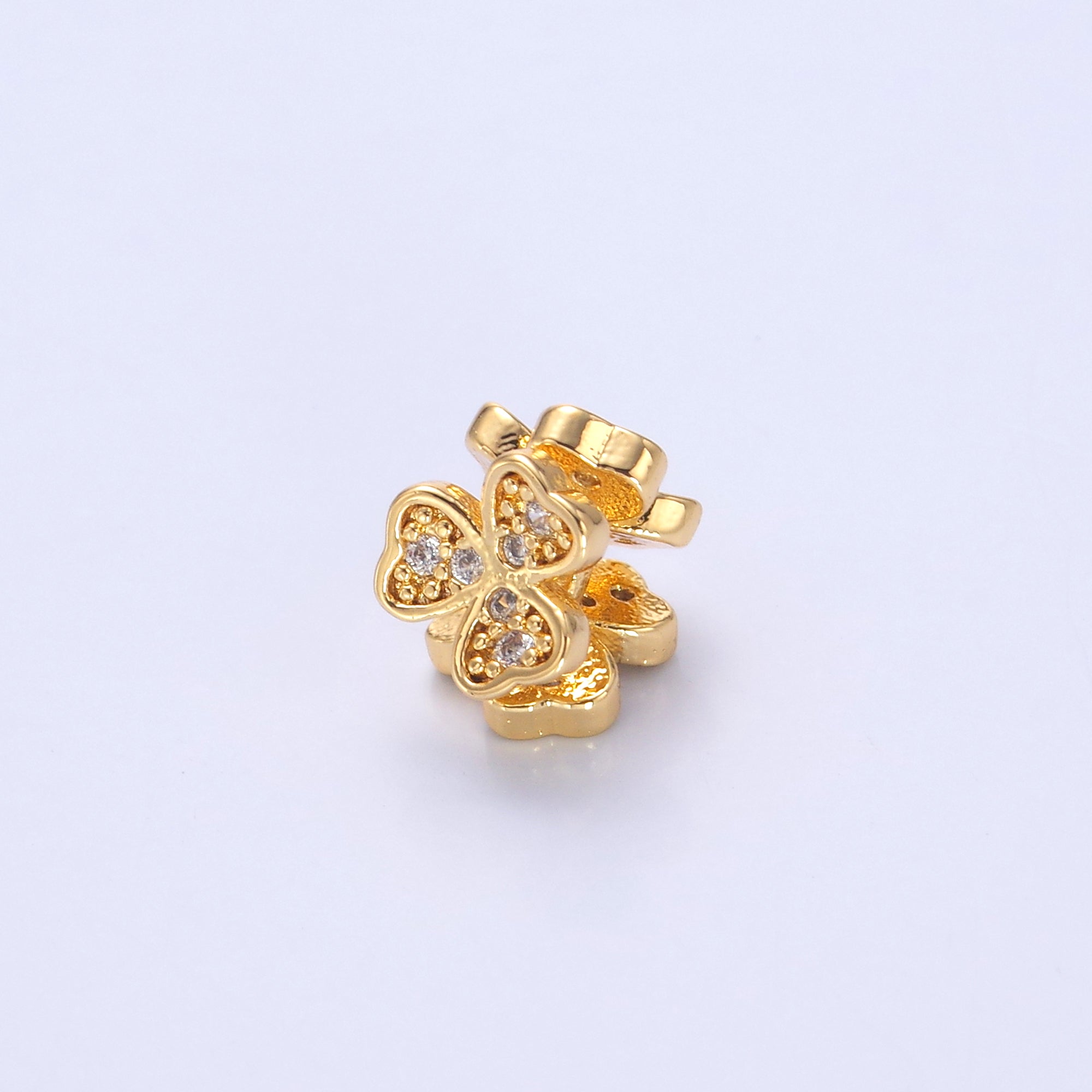 24K Gold Filled Micro Paved CZ Clover Flower Bead in Gold & Silver | B647