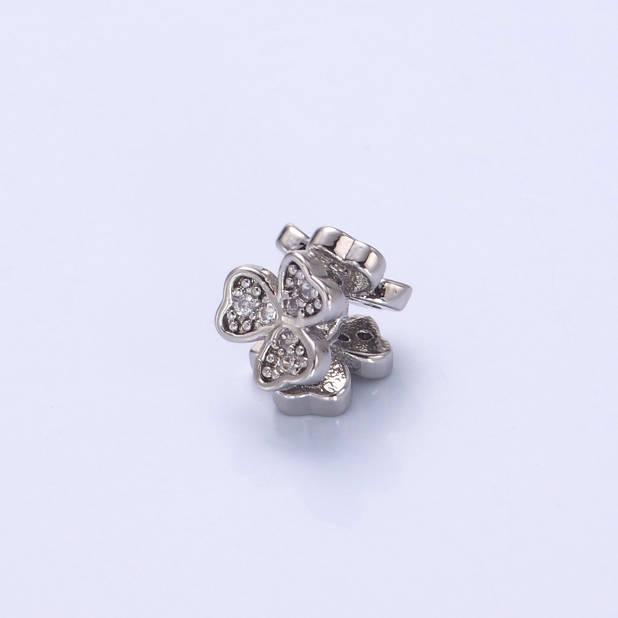 24K Gold Filled Micro Paved CZ Clover Flower Bead in Gold & Silver | B647