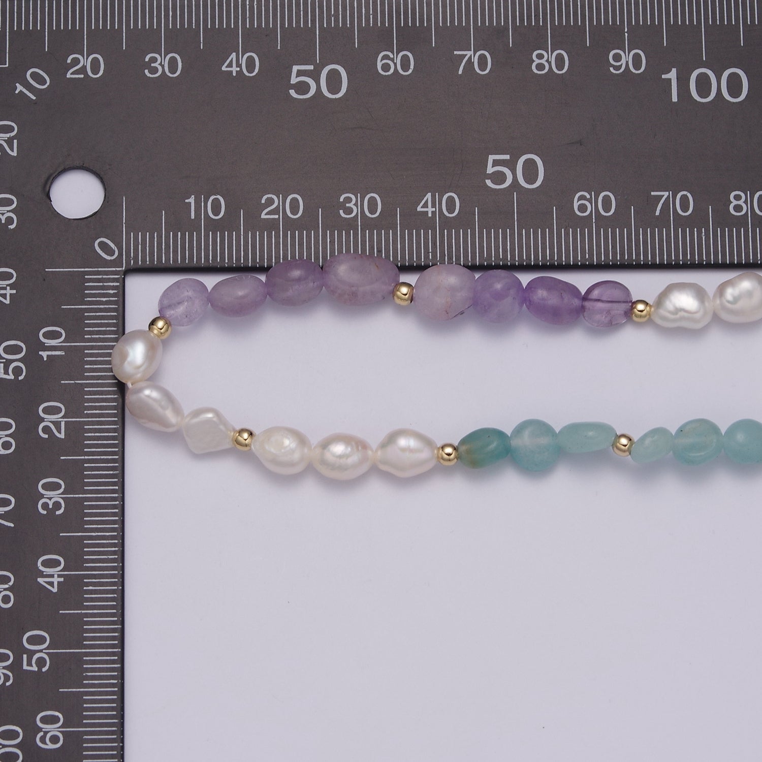 14K Gold Filled 5mm Ringed Freshwater Pearl Amethyst Amazonite Bead 16 Inch Choker Necklace | WA-457