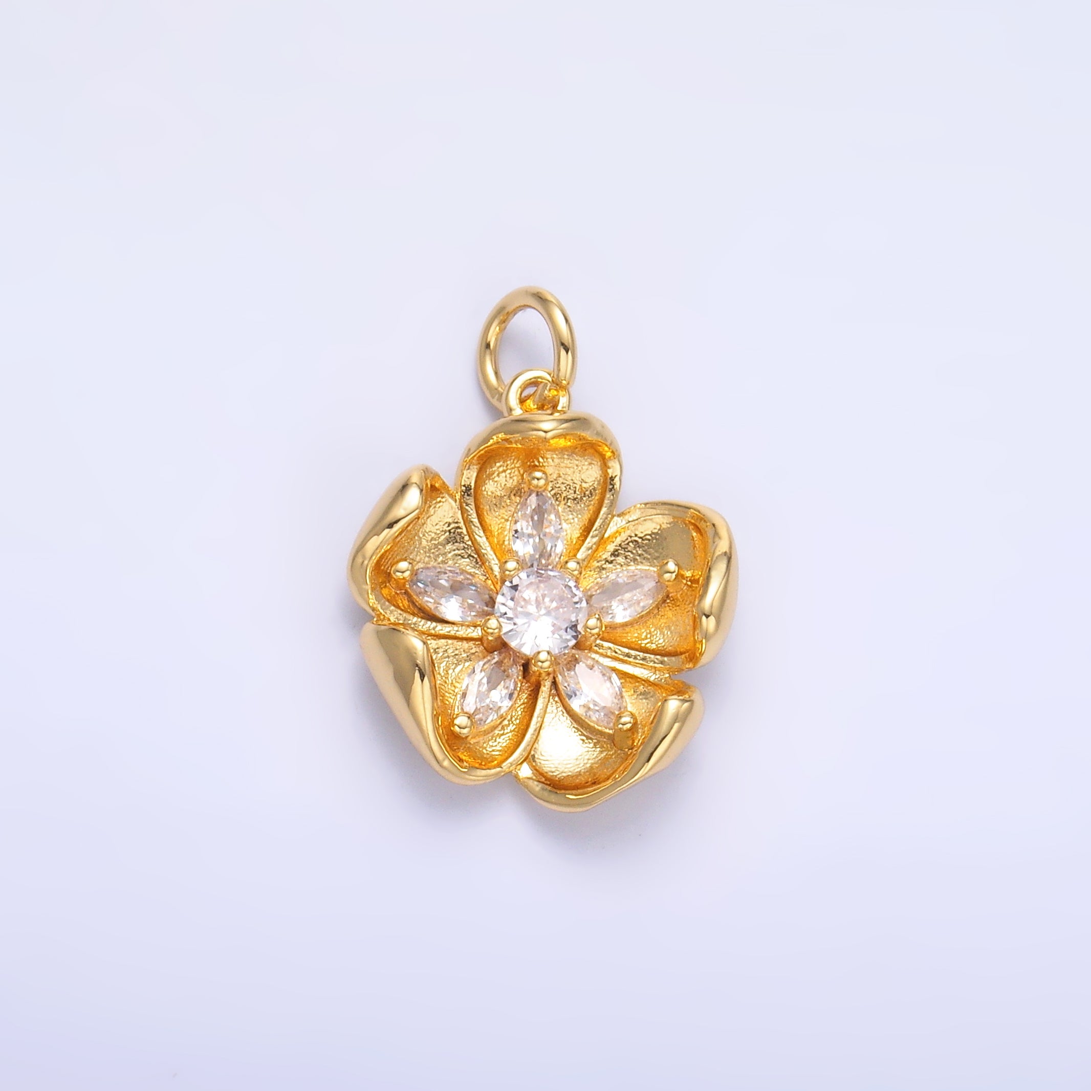 24K Gold Filled CZ Flower Mini Charm in Gold & Silver | C014