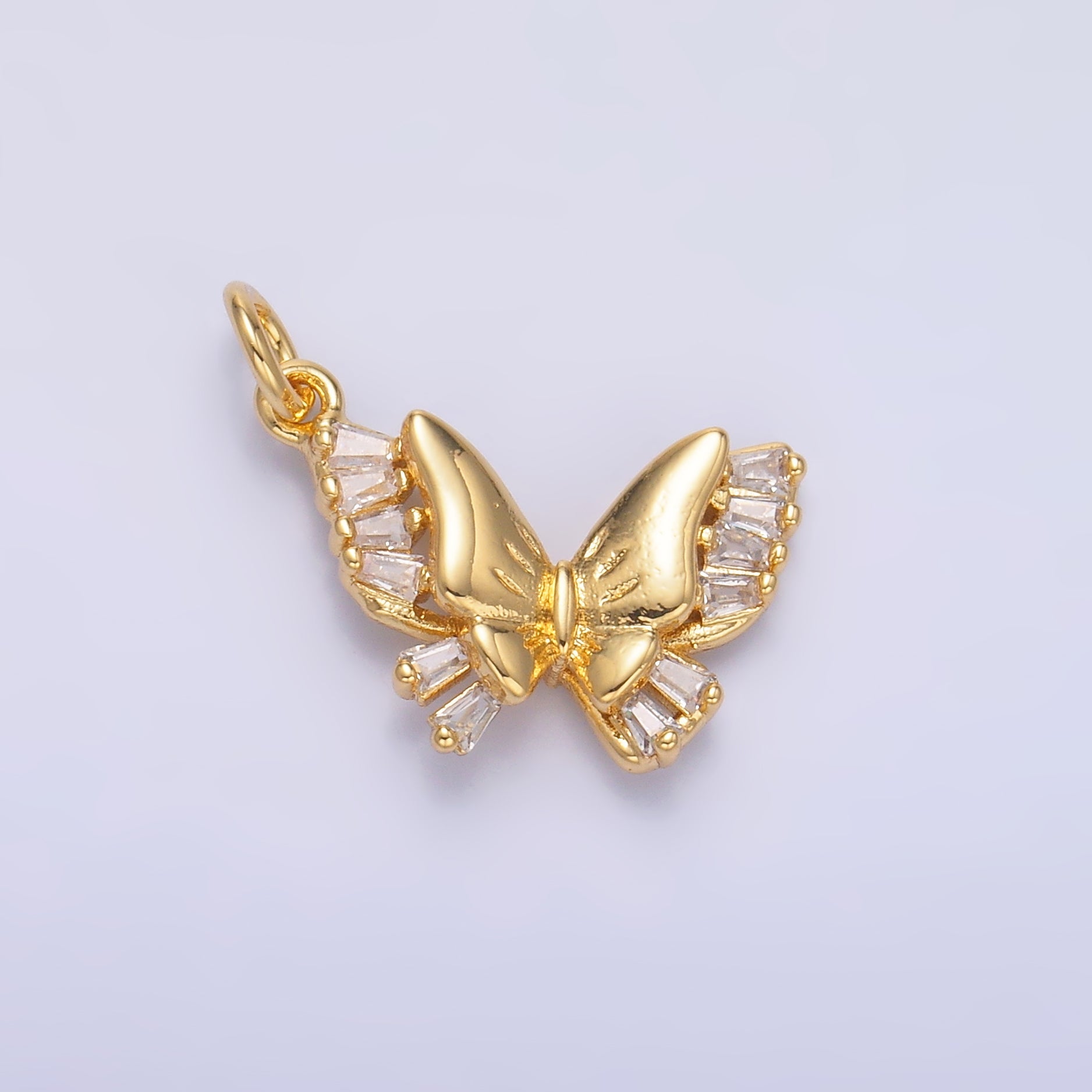 24K Gold Filled Baguette CZ Butterfly Charm in Gold & Silver | C018