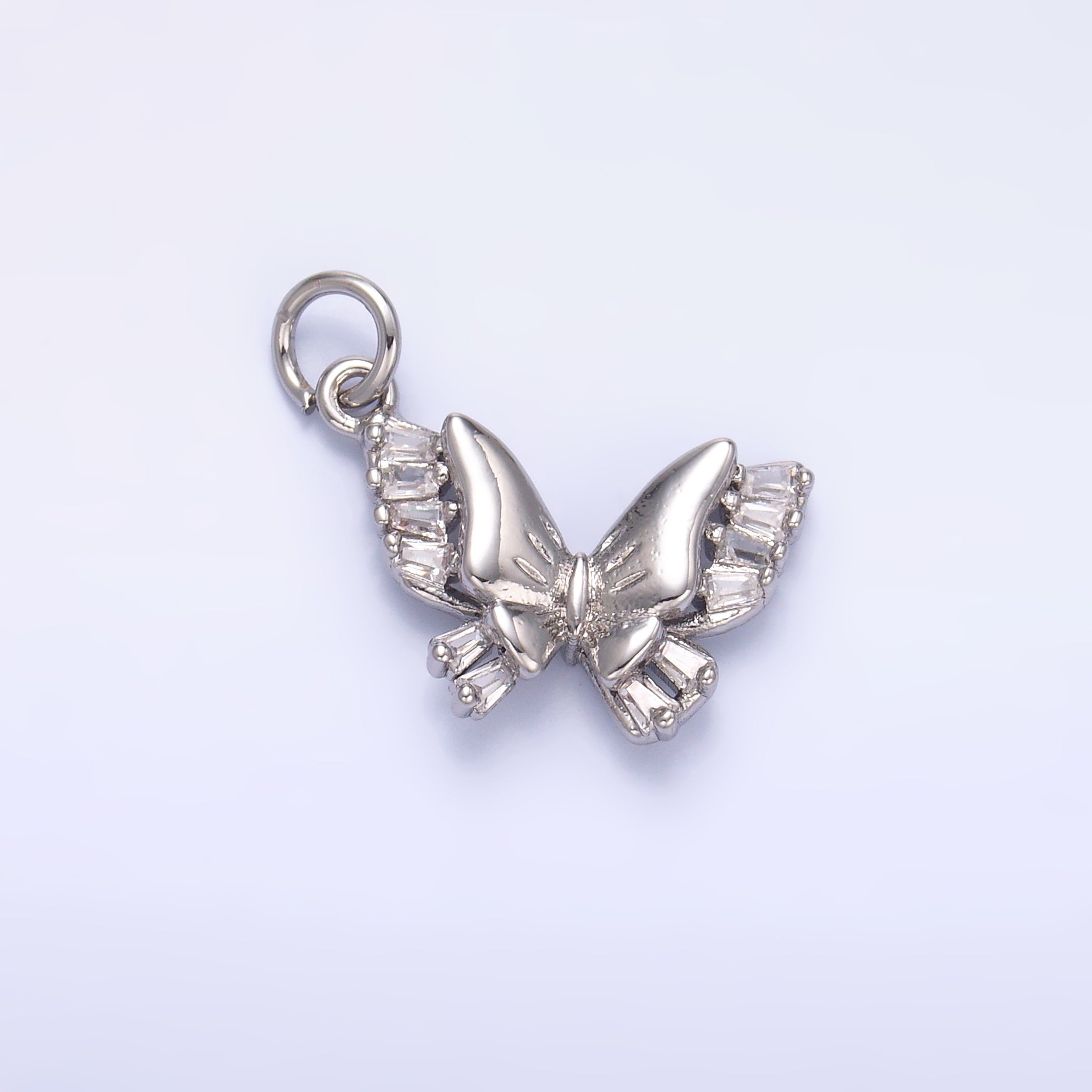24K Gold Filled Baguette CZ Butterfly Charm in Gold & Silver | C018