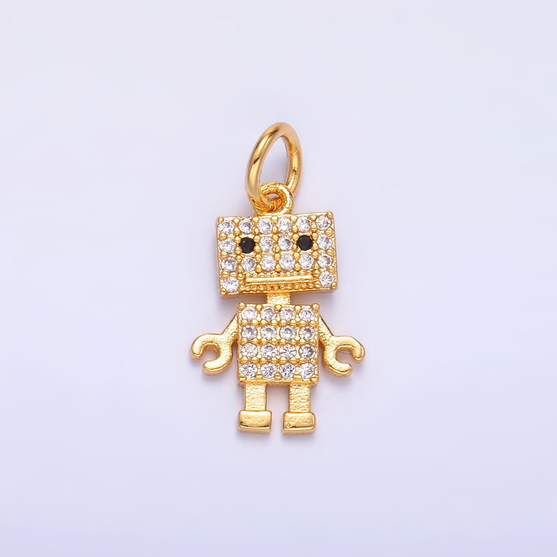 Mini Cubic Zirconia Robot Charm in Gold Silver C019