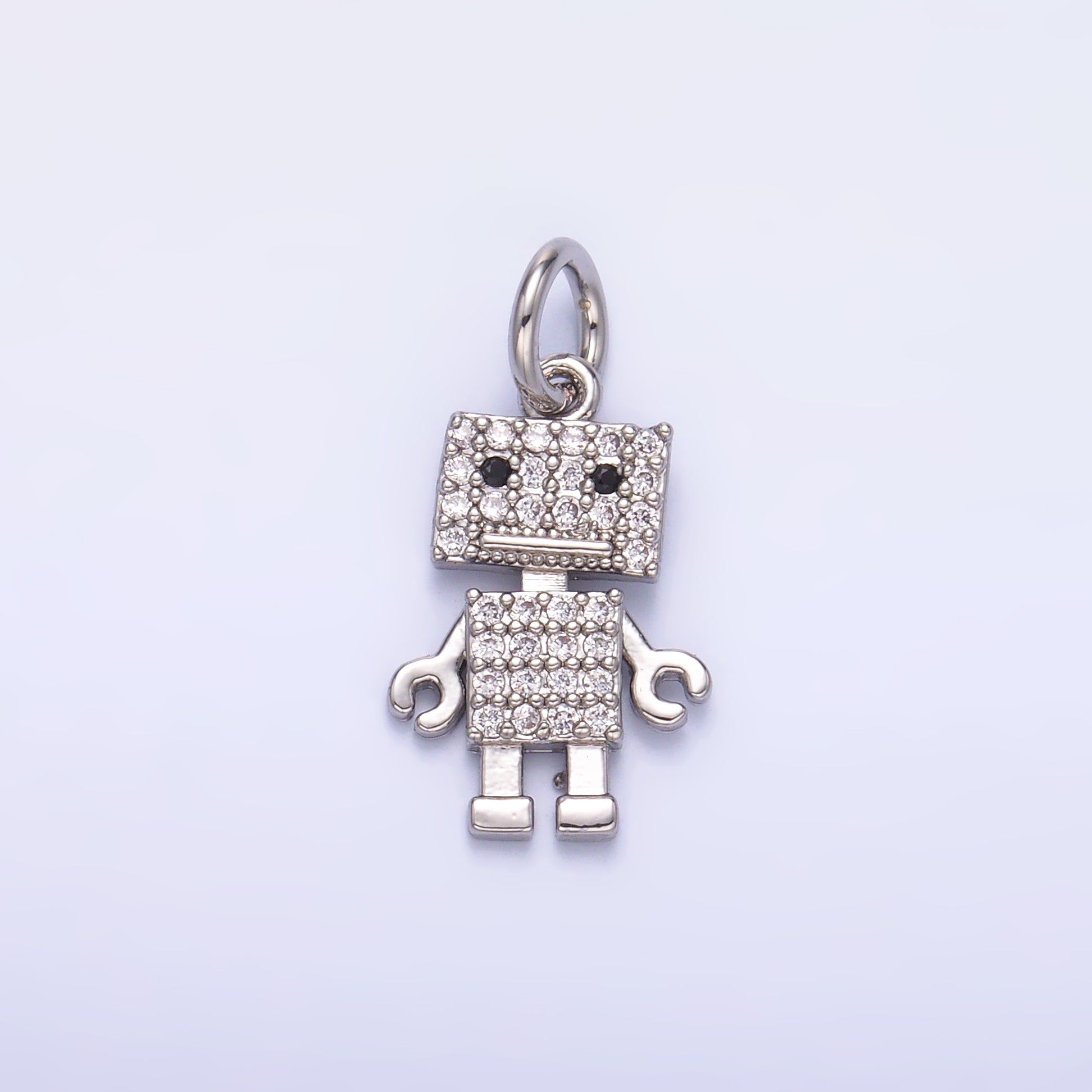 Mini Cubic Zirconia Robot Charm in Gold Silver C019