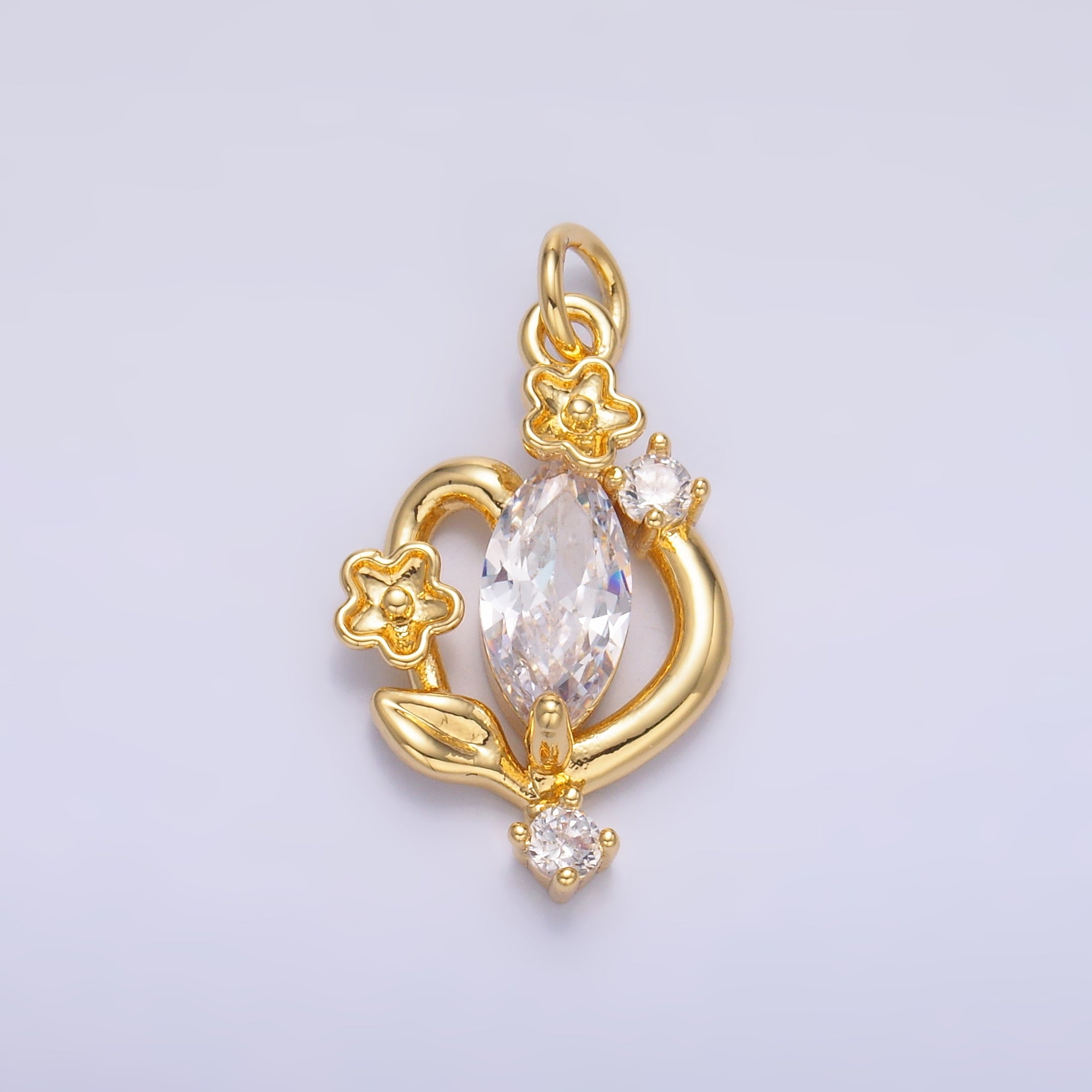 24K Gold Filled Marquise CZ Vine Flower Charm in Gold & Silver | C031
