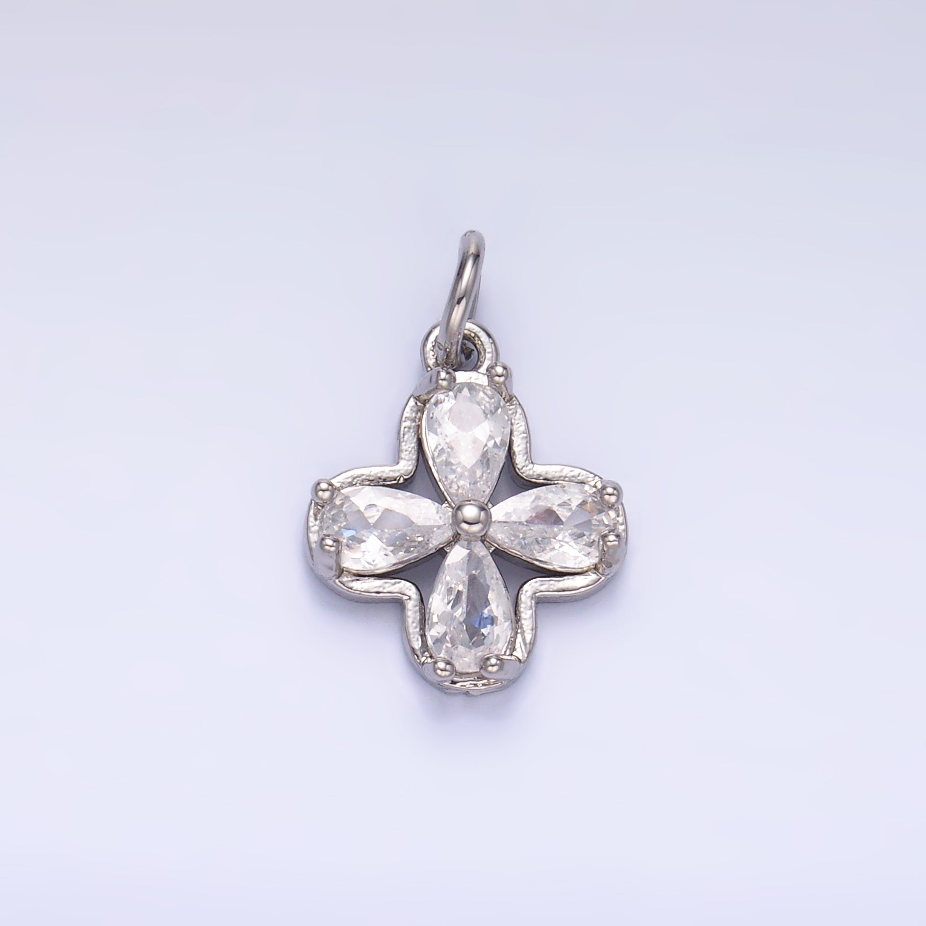24K Gold Filled Clear CZ Bezel Flower Mini Charm in Gold & Silver | C033
