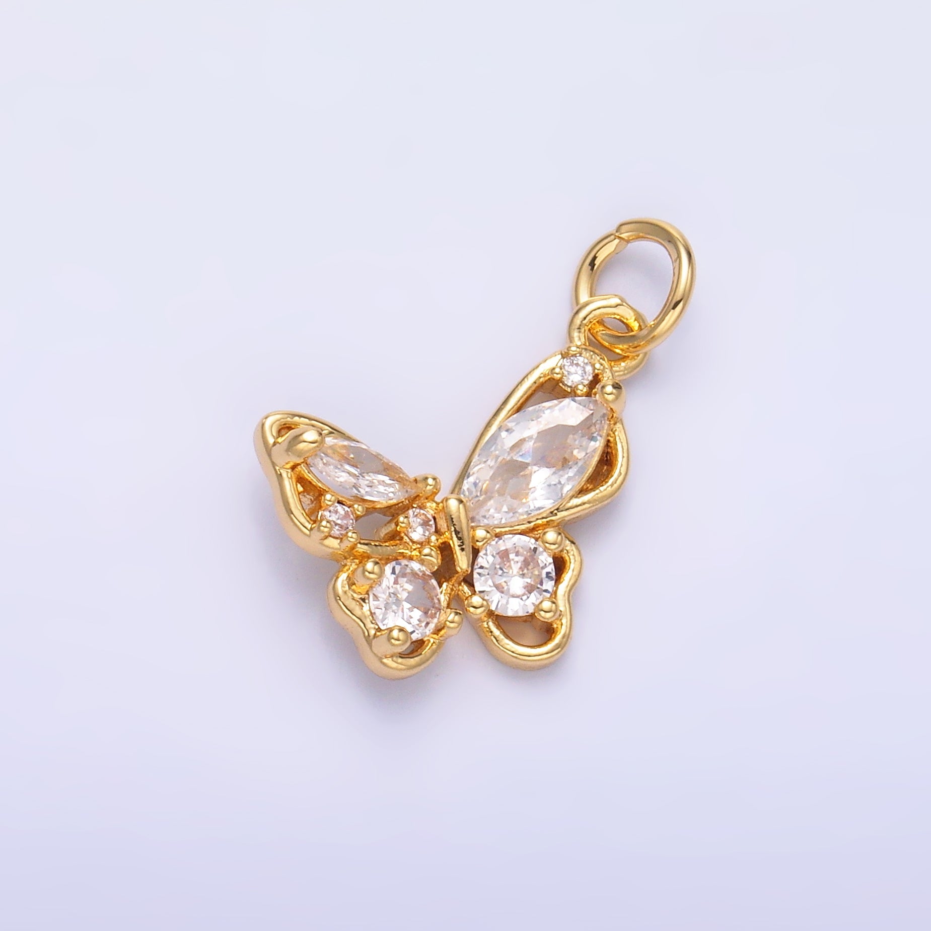 24K Gold Filled Cluster CZ Butterfly Insect Mini Charm in Gold & Silver | C034