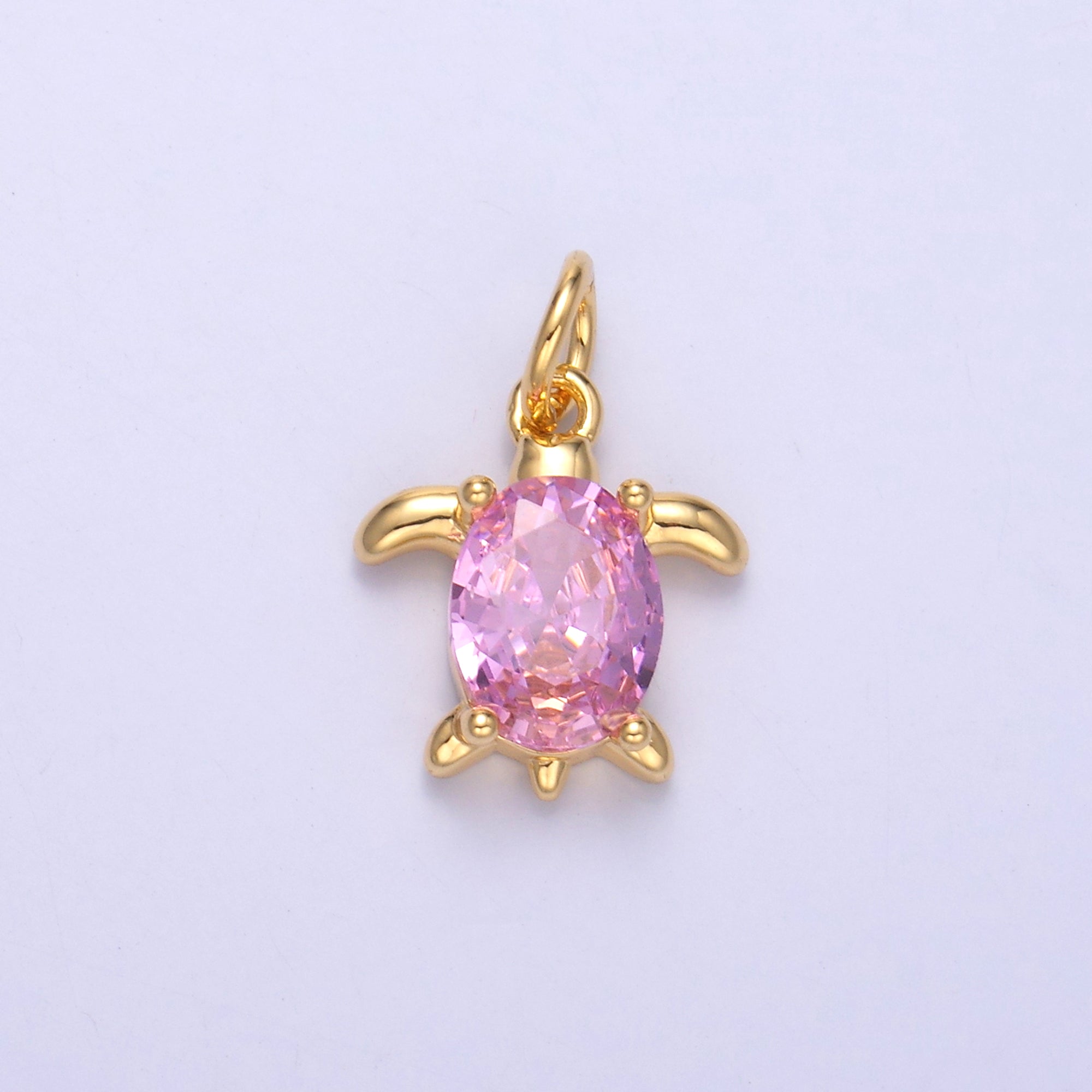 24K Gold Filled Pink CZ Turtle Tortoise Charm in Gold & Silver | C036