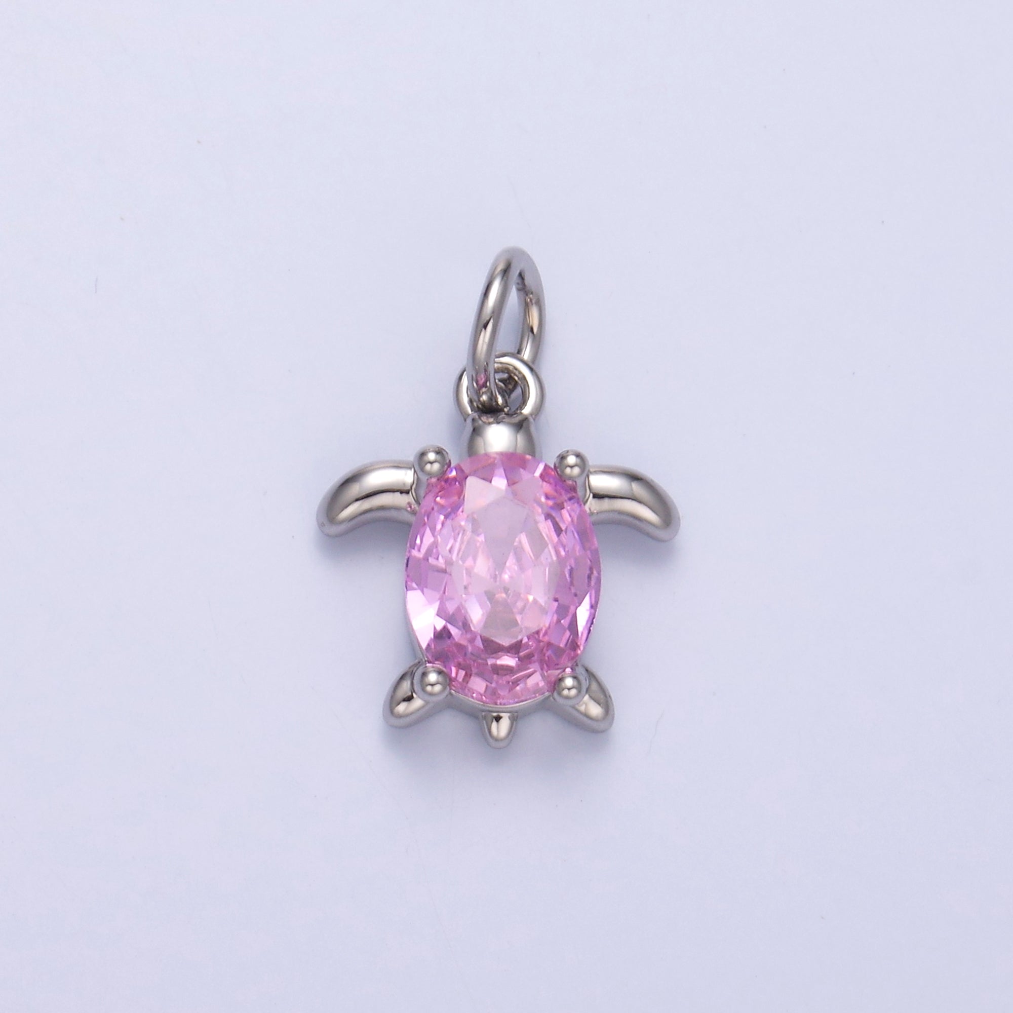 24K Gold Filled Pink CZ Turtle Tortoise Charm in Gold & Silver | C036