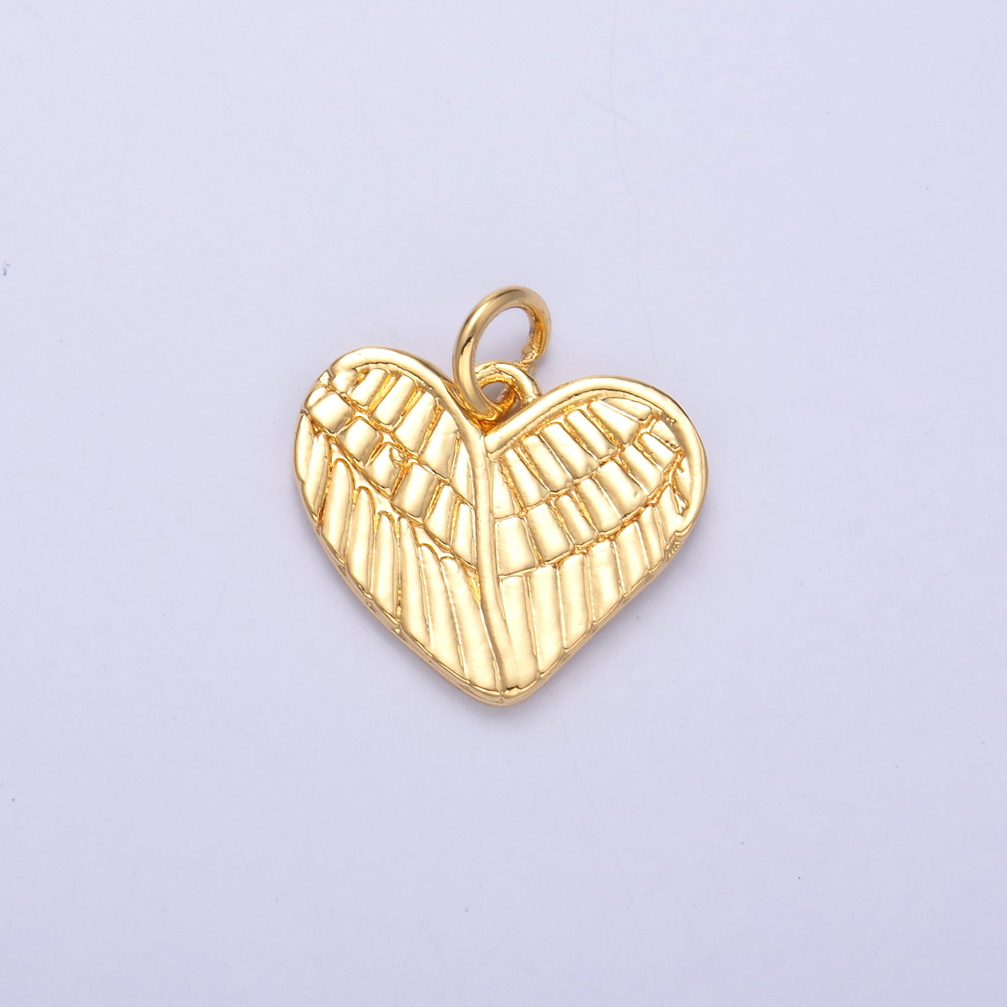 24K Gold Filled Feather Wings Heart Charm in Gold & Silver | C037