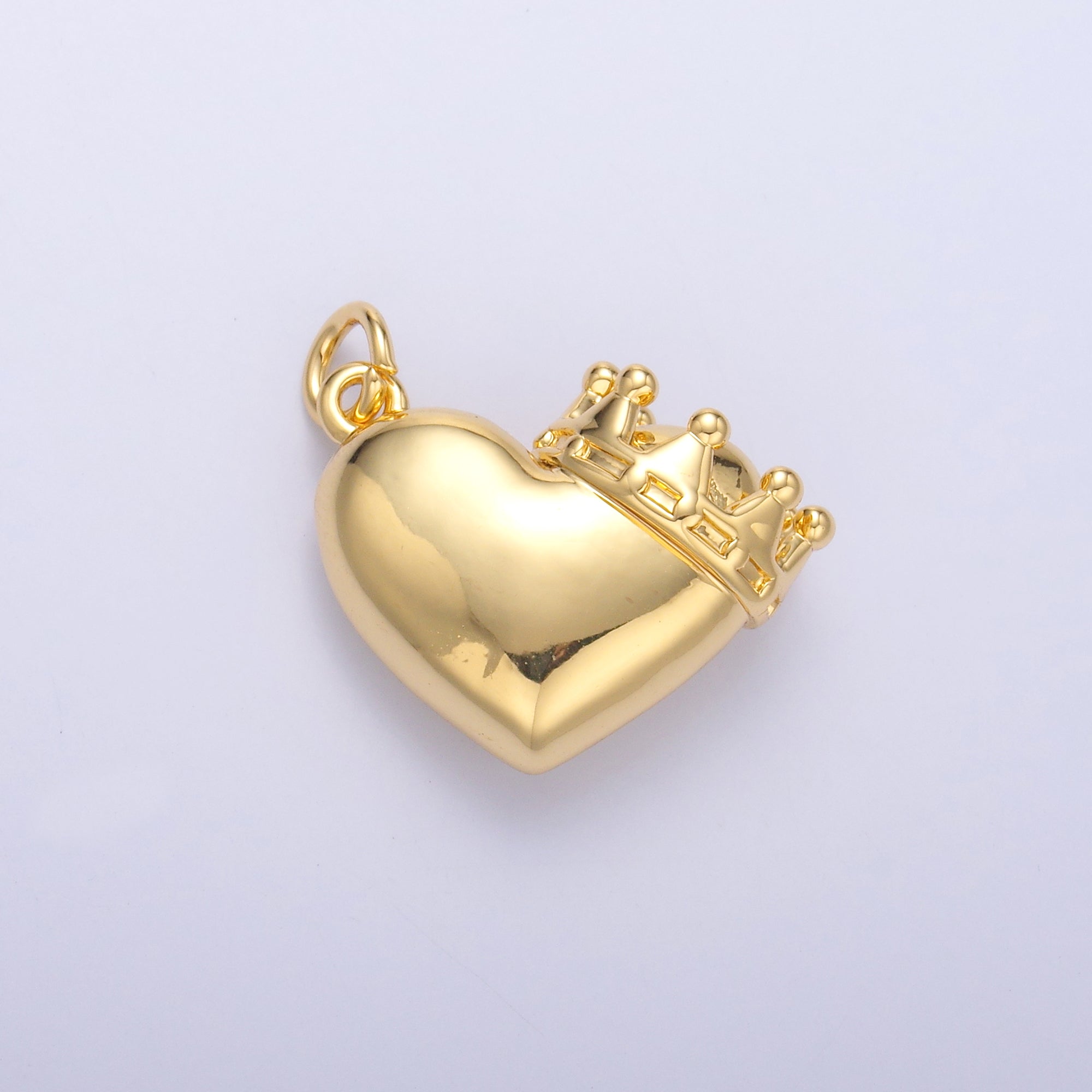 24K Gold Filled Chubby Heart Crown Charm in Gold & Silver | C038