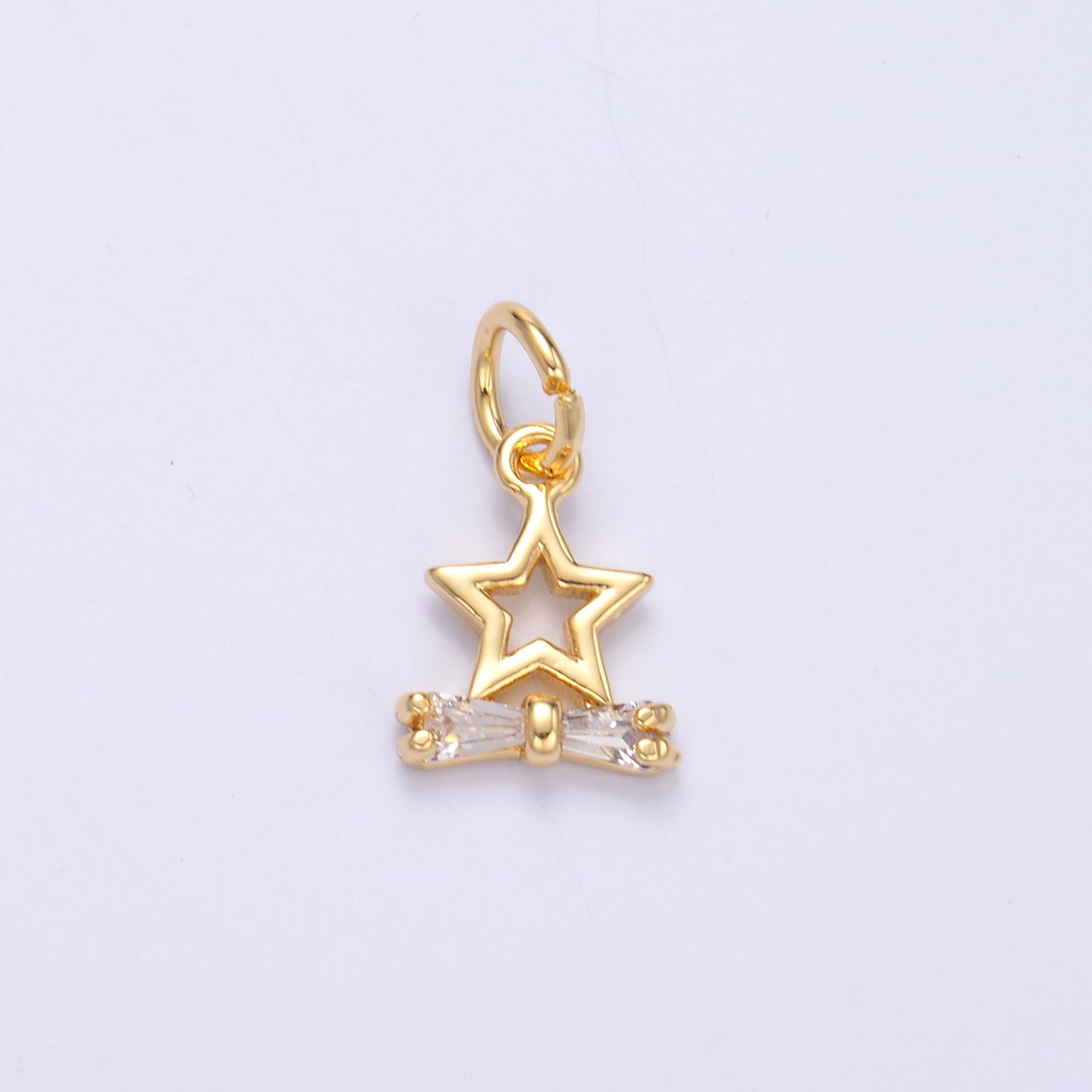 24K Gold Filled Bow Ribbon Star Celestial Mini Charm in Gold & Silver | C042