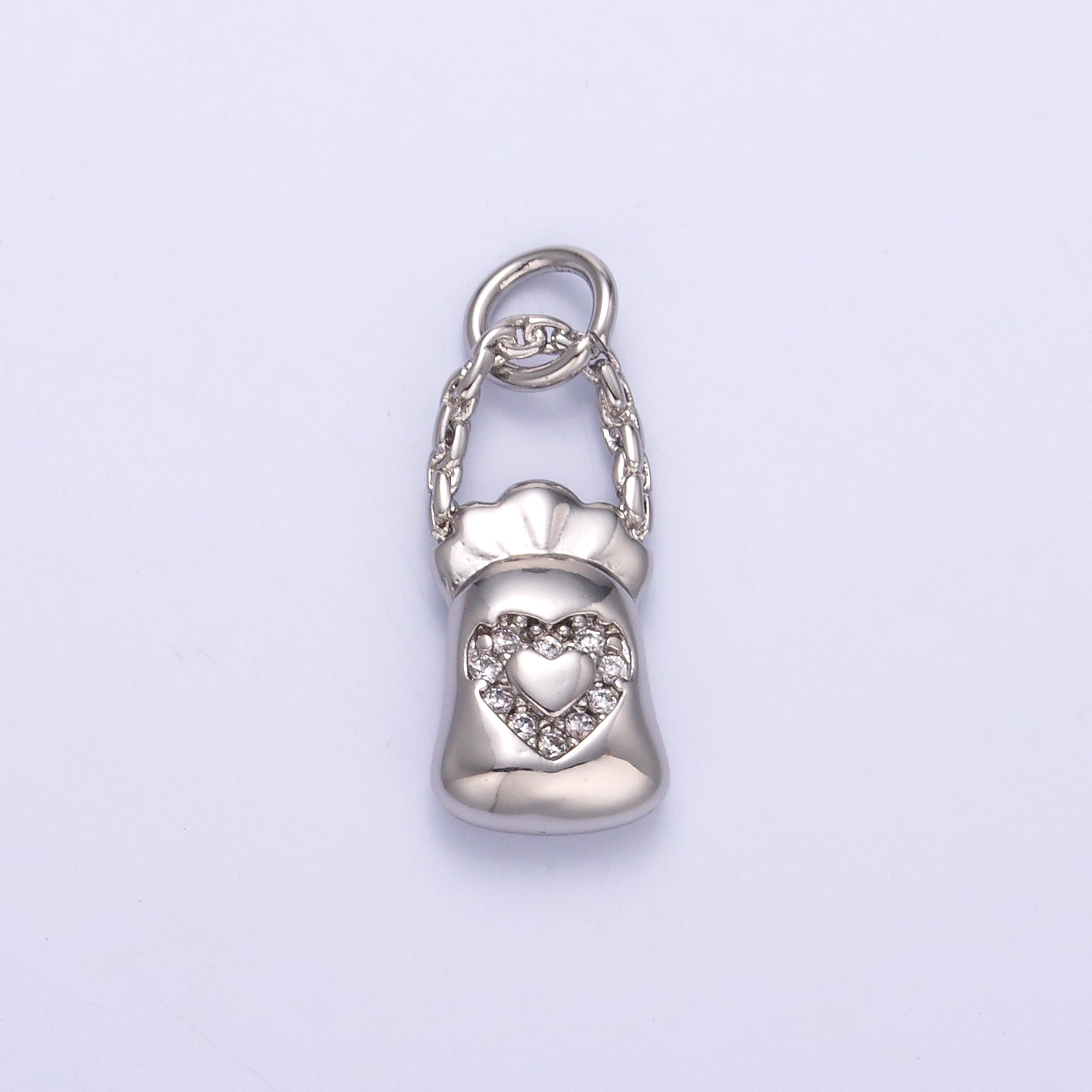 24K Gold Filled Micro Paved CZ Heart Bag Charm in Gold & Silver | C043