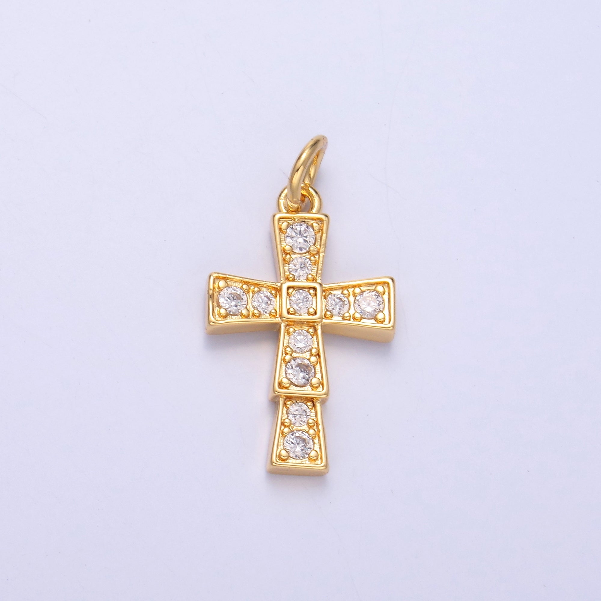 24K Gold Filled Micro Paved CZ Religious Cross Charm in Gold & Silver | C045
