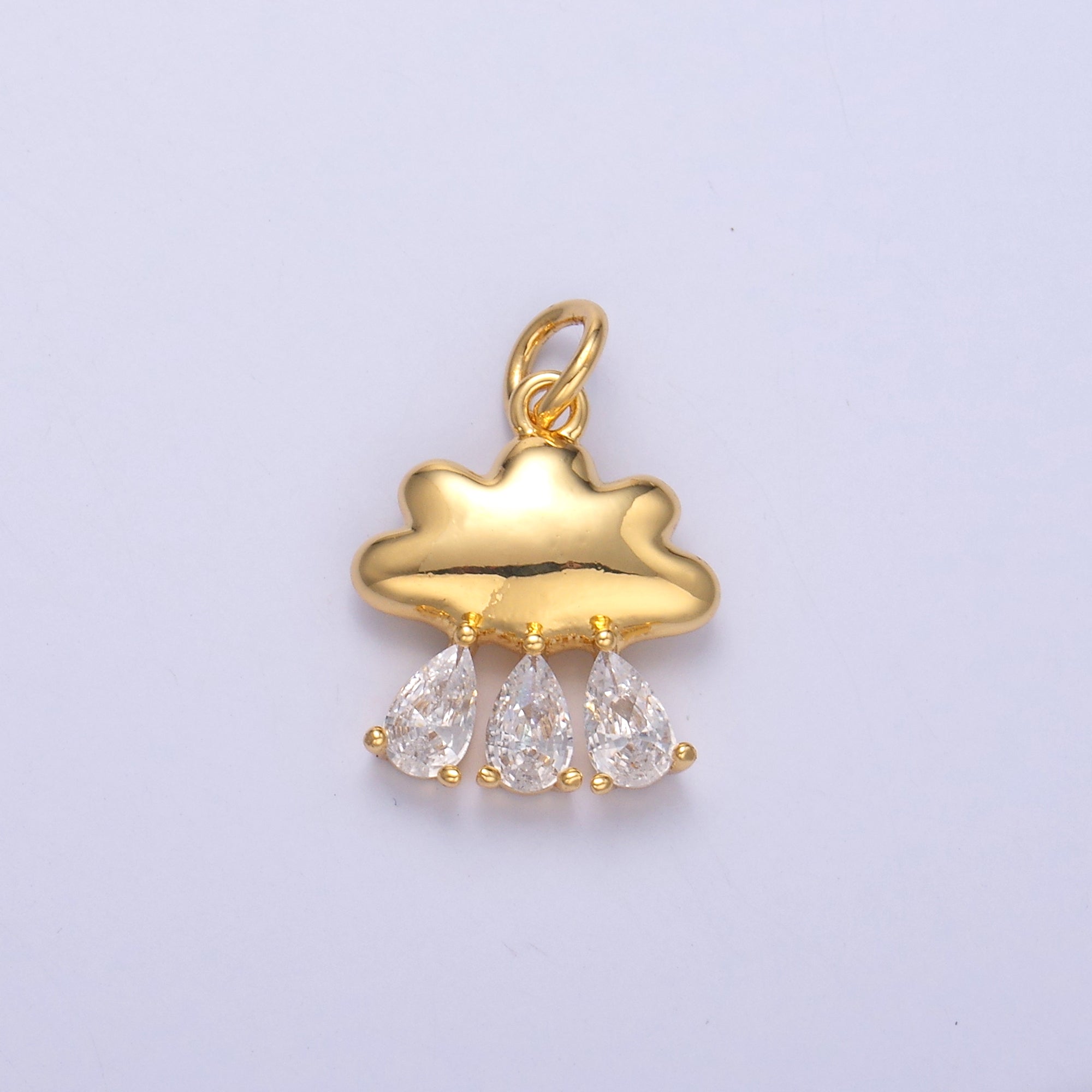 24K Gold Filled Triple Raindrop CZ Cloud Charm in Gold & Silver | C057