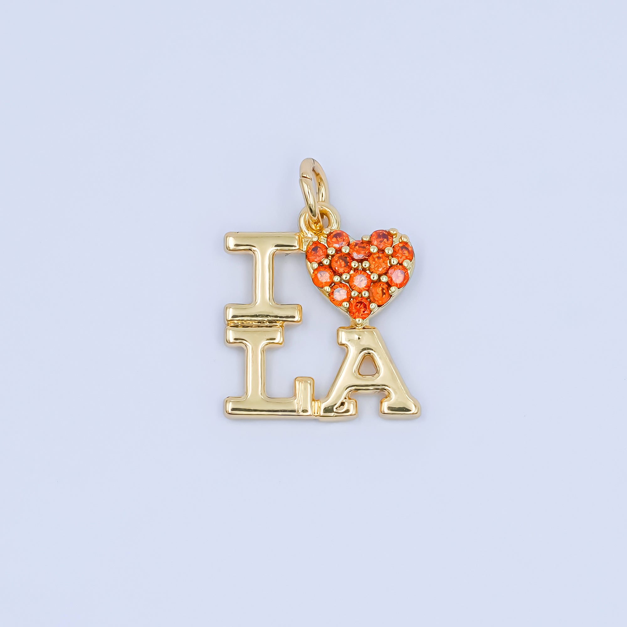 24K Gold Filled "I LOVE LA" (Los Angeles) Micro Paved CZ Script Charm | C456