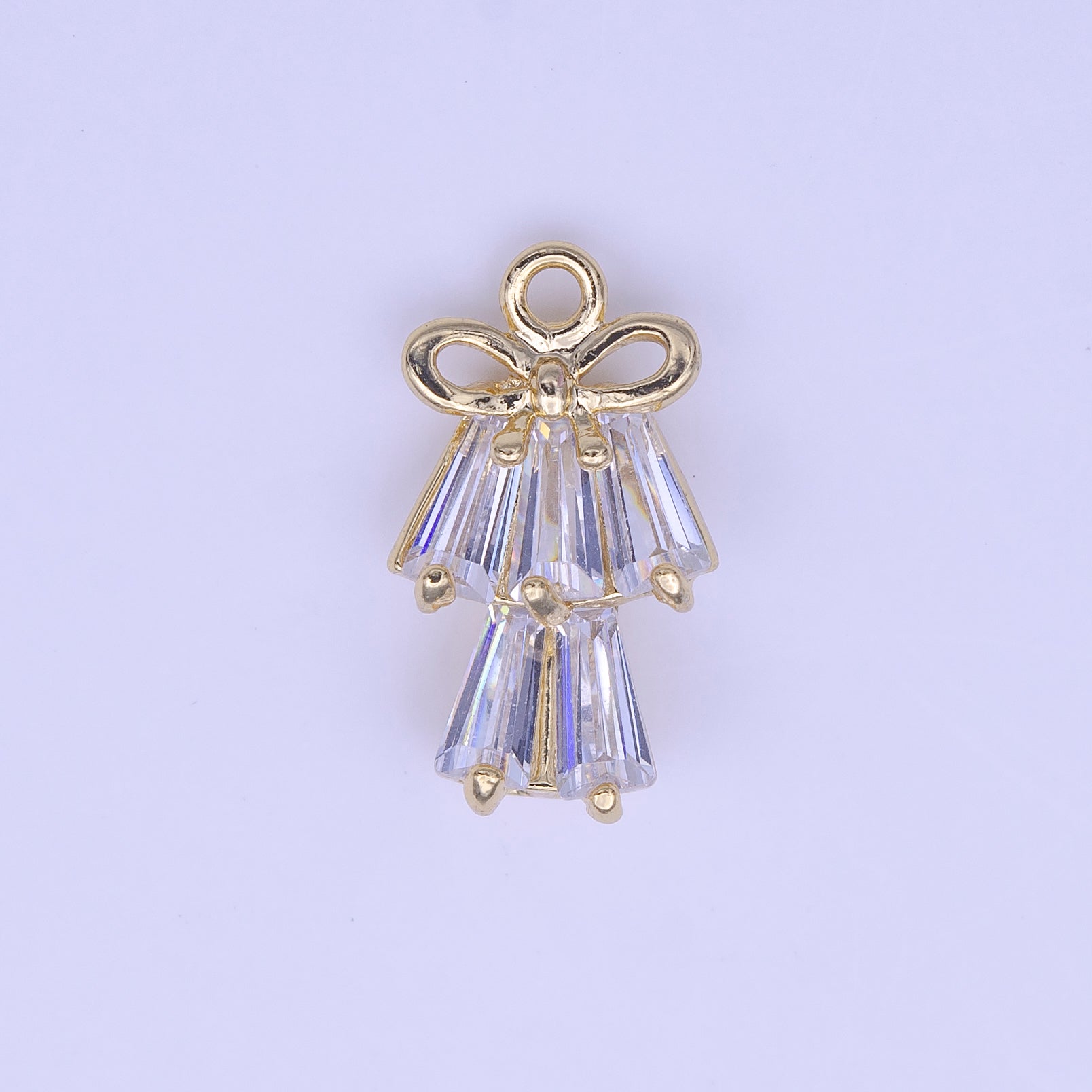 Multiple Clear Baguette CZ Ribbon Gold Charm | C-473