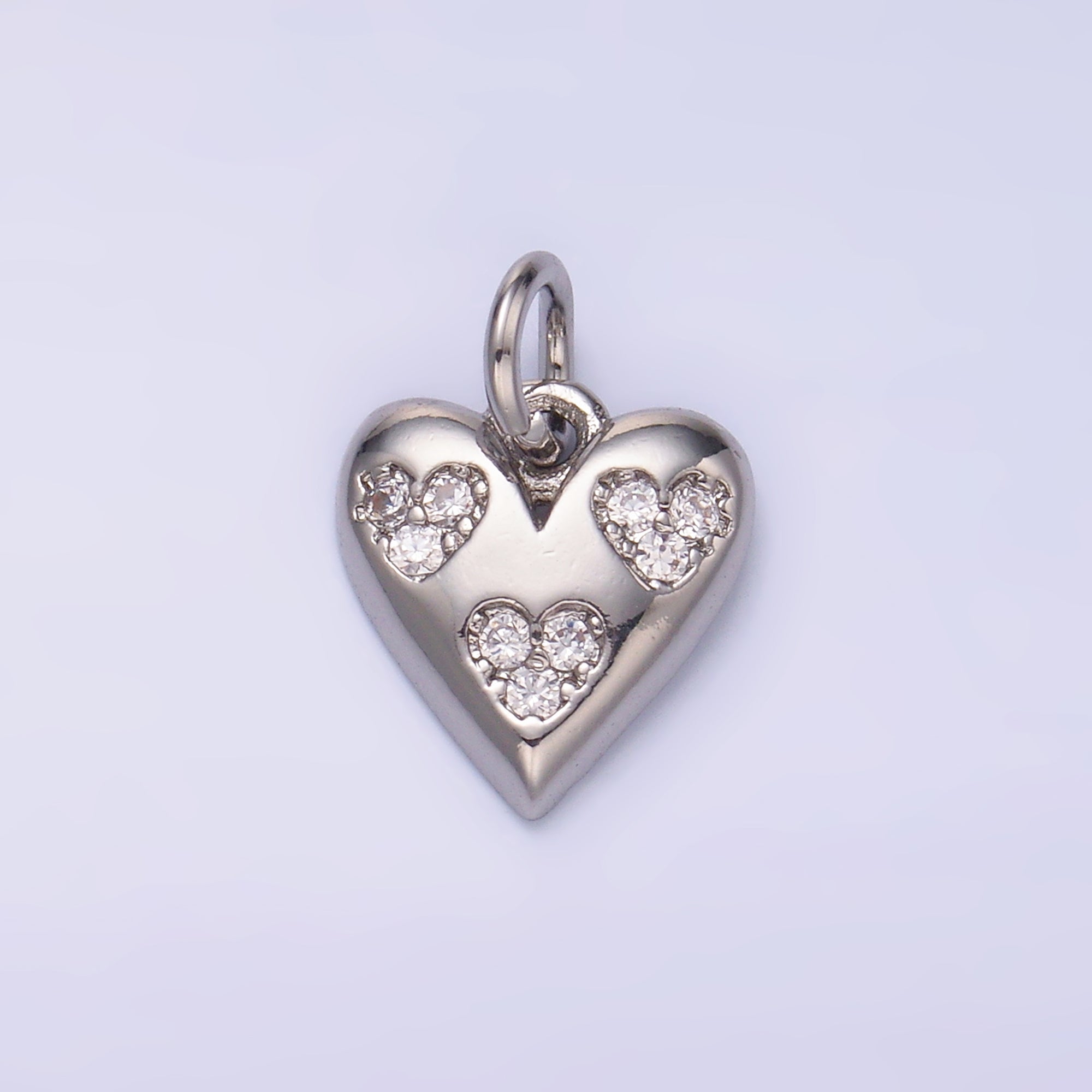 24K Gold Filled Triple Micro Paved CZ Heart Charm in Gold & Silver | C475