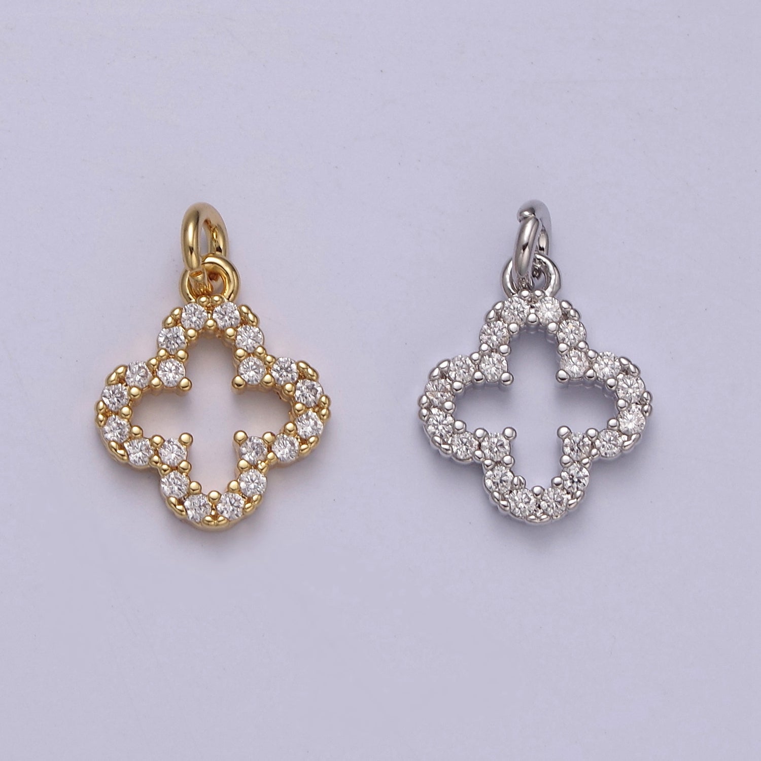 OS Cubic Gold clover charm, clover pendants Lucky gold Pendant 14k Gold Filled Charm E-746 E-745