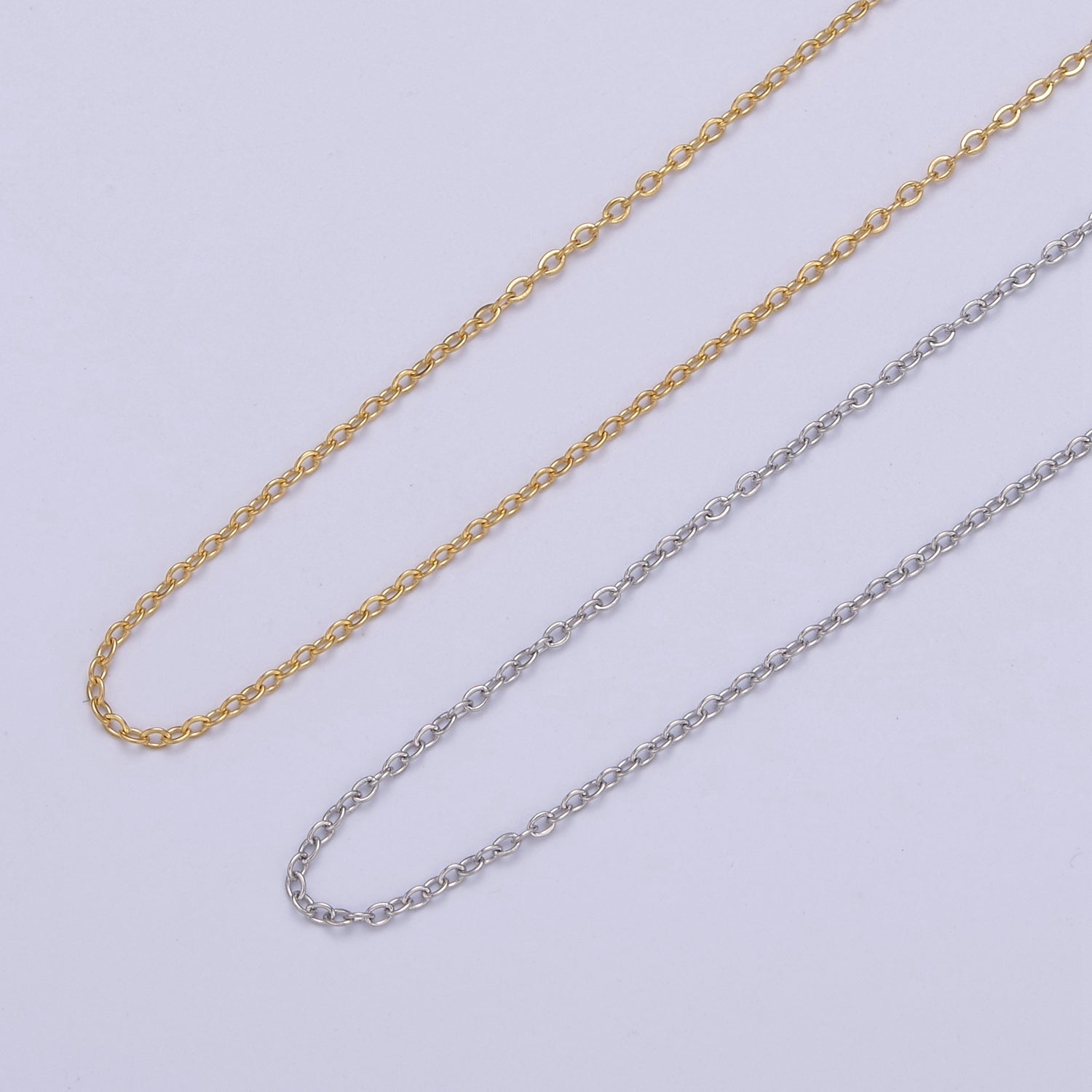 14K Gold Filled 0.6mm Dainty Cable Chain 18 Inch Layering Cable Slider Necklace in Silver & Gold | WA728 WA735 - DLUXCA