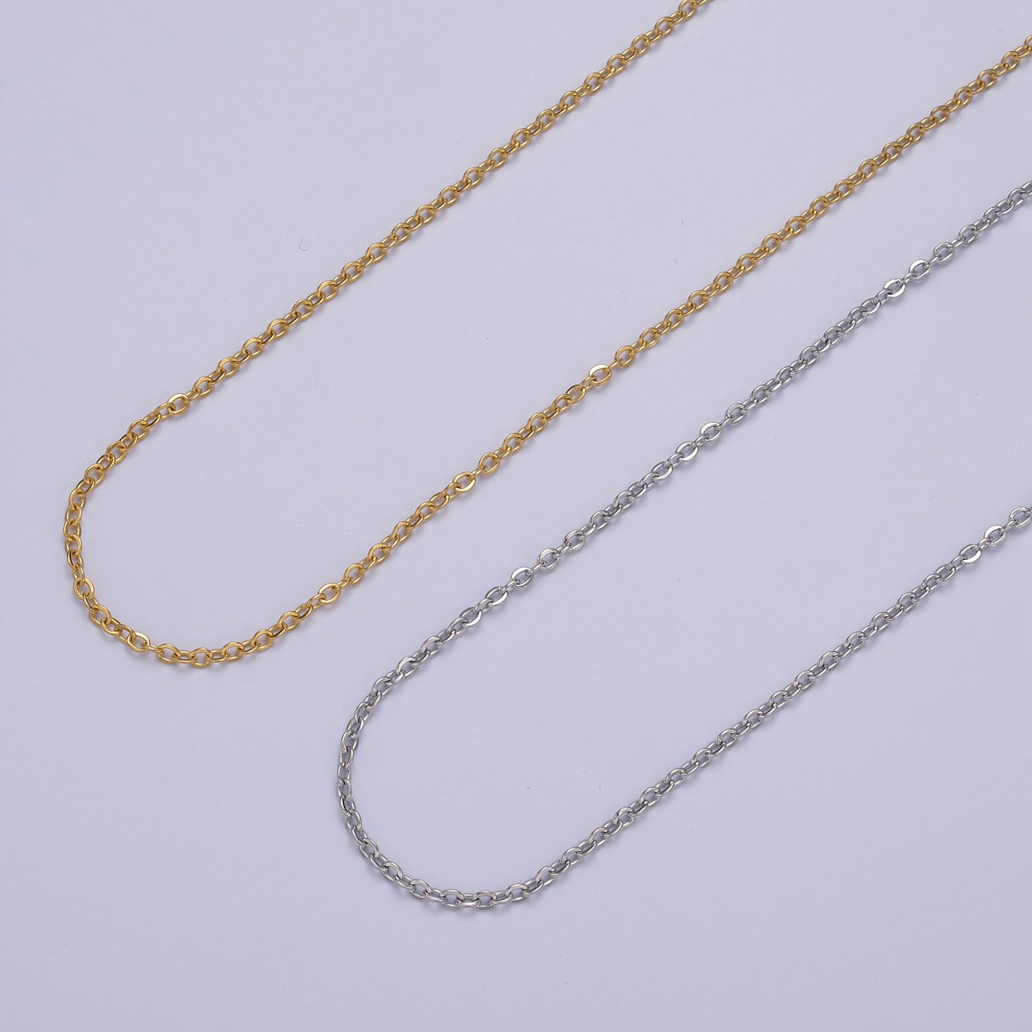 14K Gold Filled 1.6mm Dainty Cable 18.5 Inch Layering Chain Necklace in Gold & Silver | WA-732 WA-733 - DLUXCA