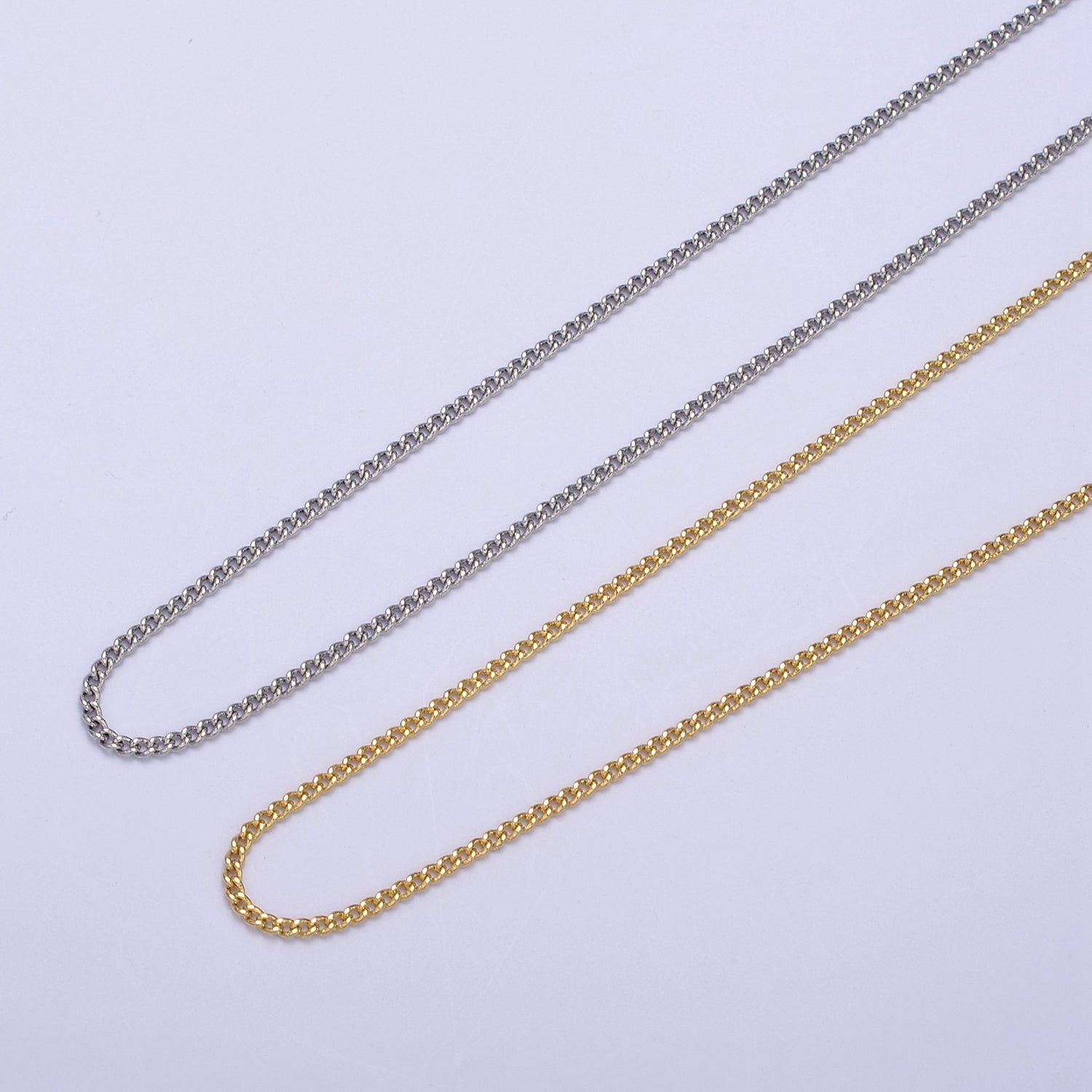 1.5mm Dainty Curb Chain 18 Inch Layering Necklace w. Extender in Silver & Gold | WA-435 WA-730 - DLUXCA