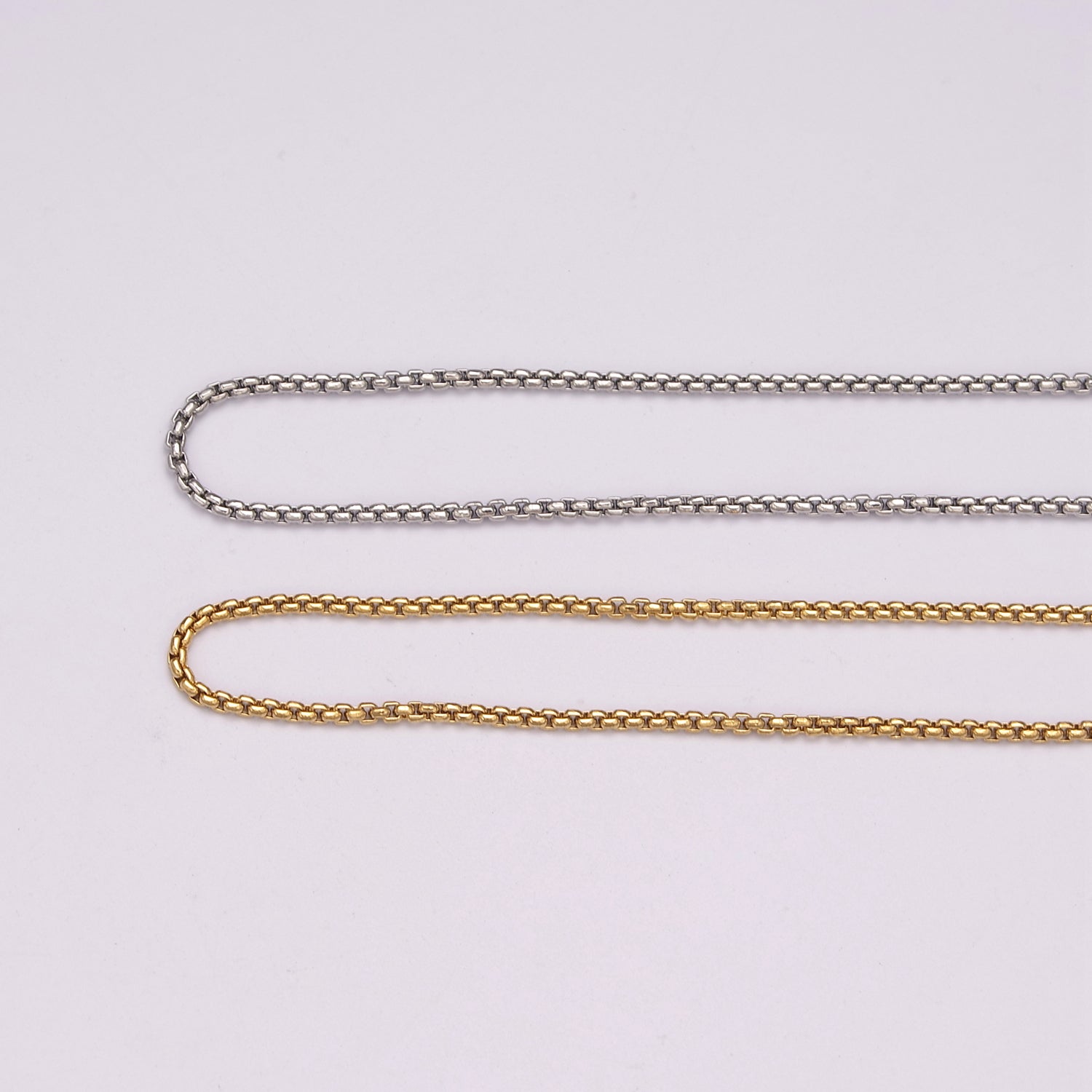 16K Gold Filled 1.2mm Dainty Box 18 Inch Layering Chain Necklace w. Extender in Gold & Silver | WA-436 WA-437 - DLUXCA