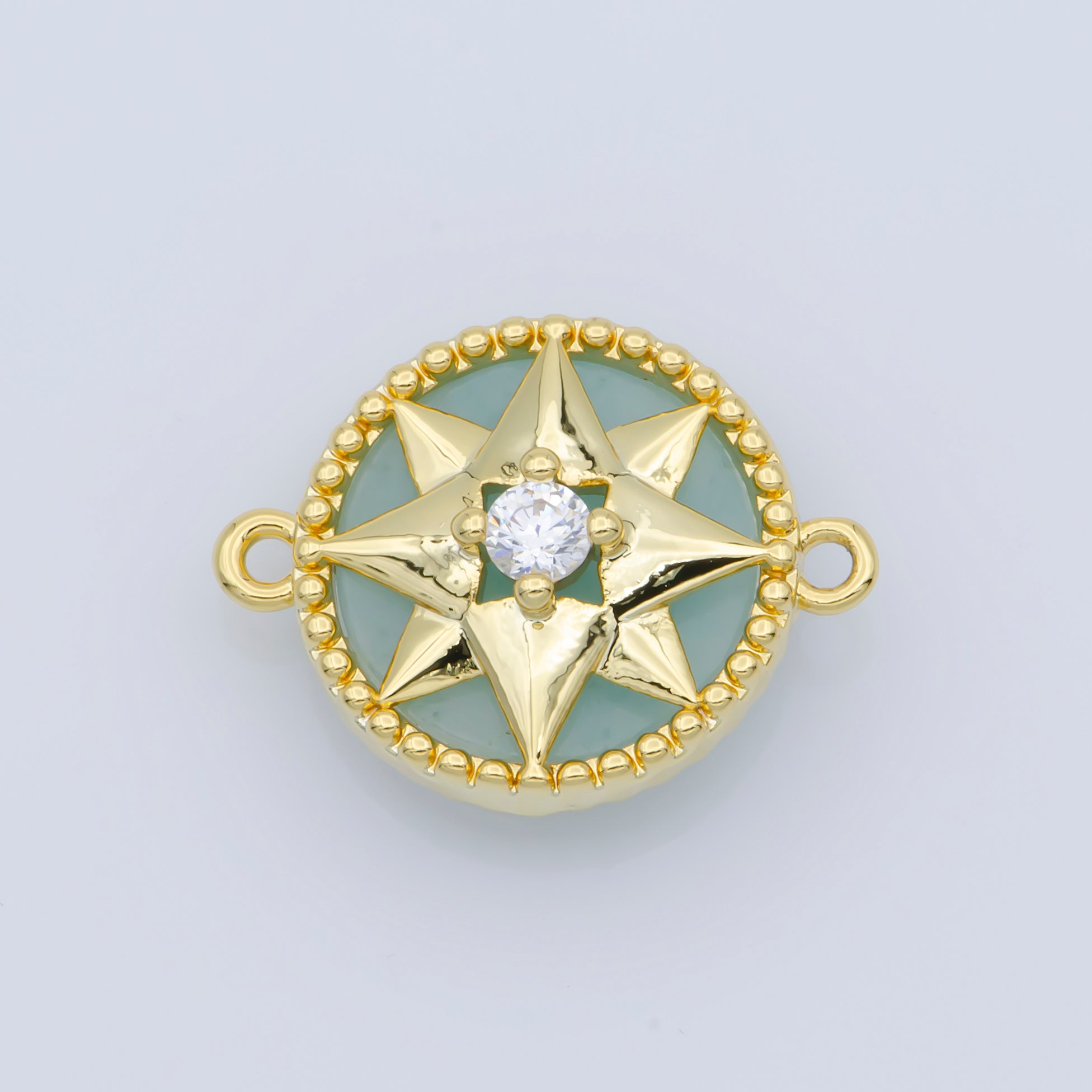 14k Gold Filled Pink Pearl Charm Connector, Compass Charm Connector, Cubic Zircon Jewels, Pink Charm Connector for Bracelet Necklace, COGF-443-8/F-388-393 - DLUXCA