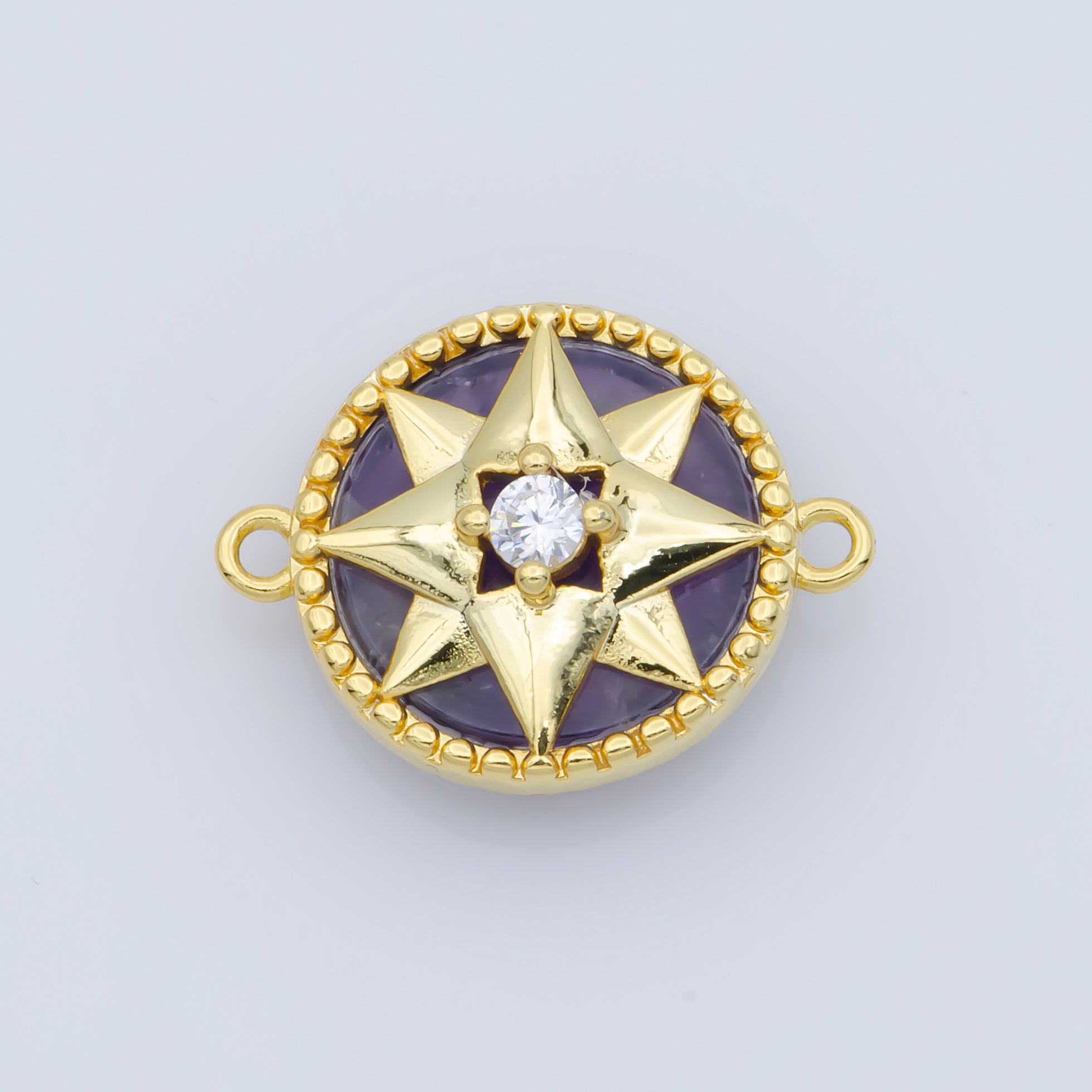 14k Gold Filled Pink Pearl Charm Connector, Compass Charm Connector, Cubic Zircon Jewels, Pink Charm Connector for Bracelet Necklace, COGF-443-8/F-388-393 - DLUXCA