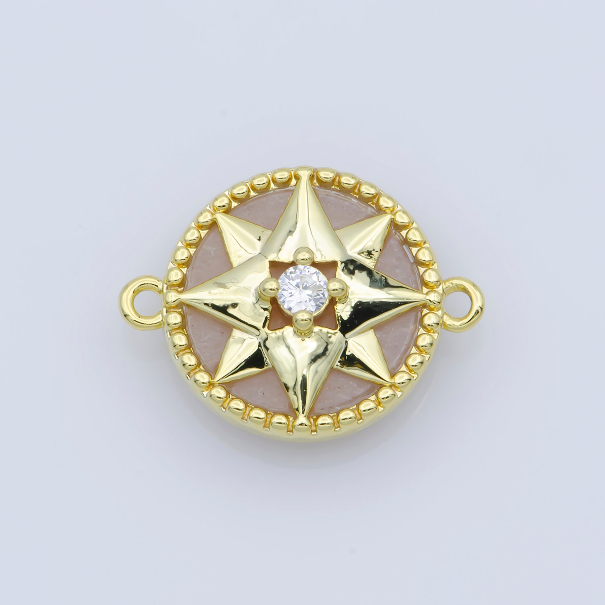 14k Gold Filled Pink Pearl Charm Connector, Compass Charm Connector, Cubic Zircon Jewels, Pink Charm Connector for Bracelet Necklace, COGF-443-8/F-388-393 - DLUXCA