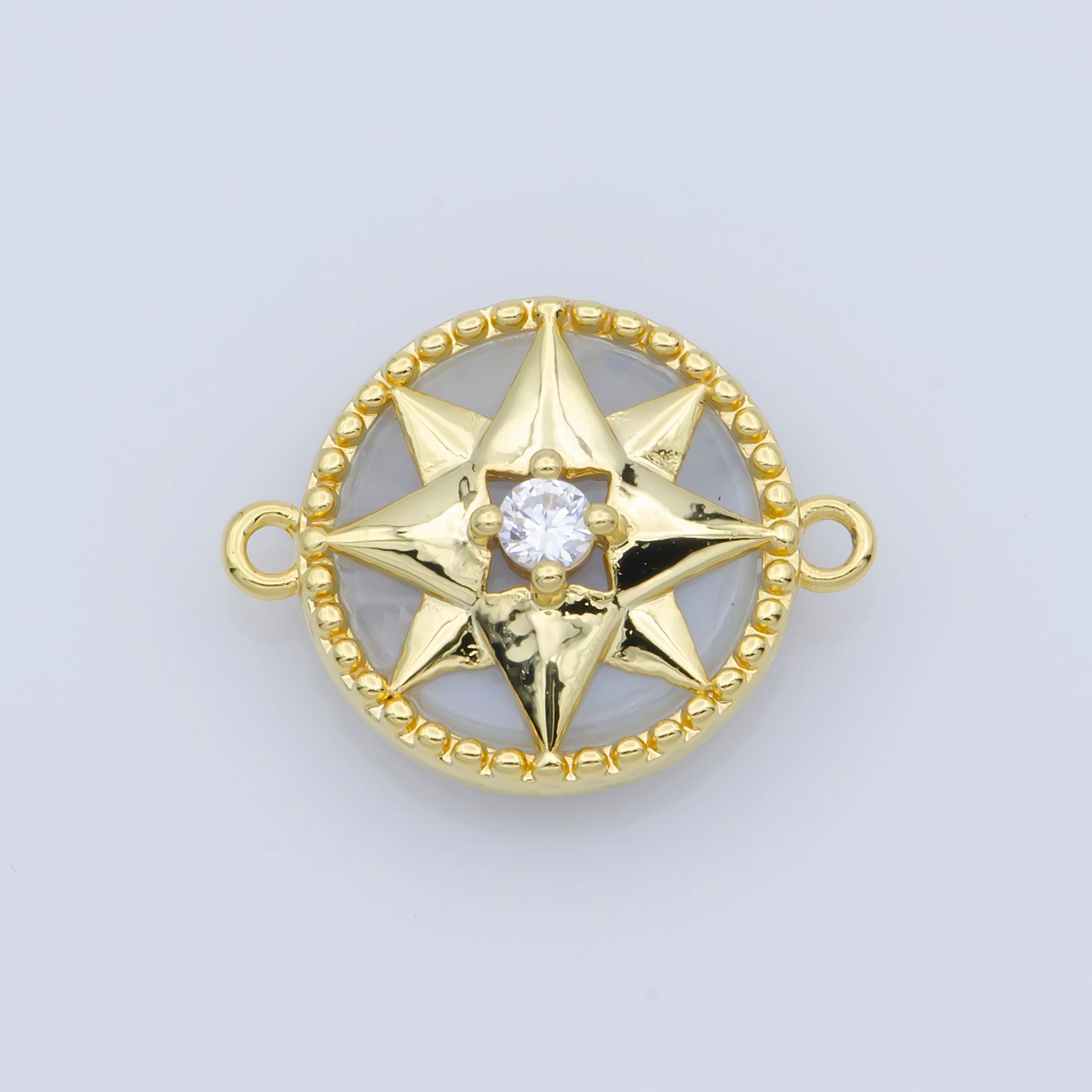 14k Gold Filled Pink Pearl Charm Connector, Compass Charm Connector, Cubic Zircon Jewels, Pink Charm Connector for Bracelet Necklace, COGF-443-8/F-388-393 - DLUXCA