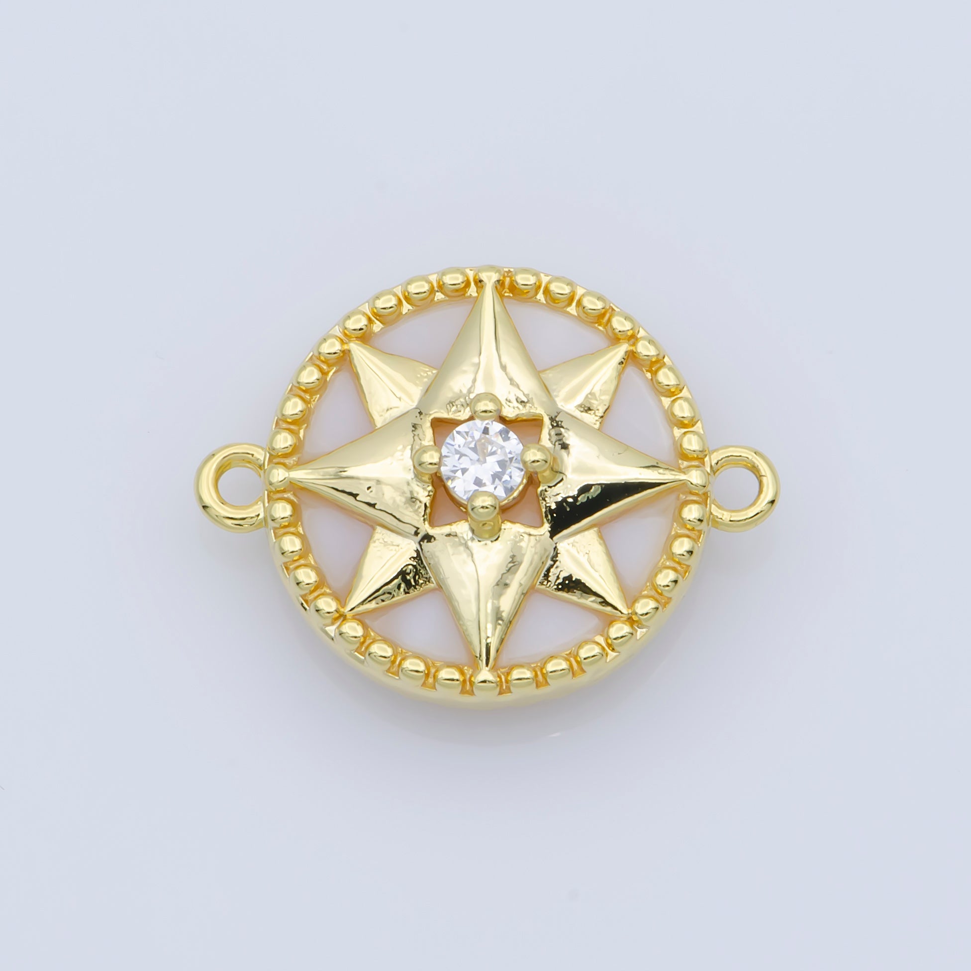 14k Gold Filled Pink Pearl Charm Connector, Compass Charm Connector, Cubic Zircon Jewels, Pink Charm Connector for Bracelet Necklace, COGF-443-8/F-388-393 - DLUXCA